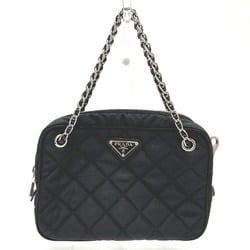 PRADA 1BH910 Triangle logo Chain Hand Bag Black