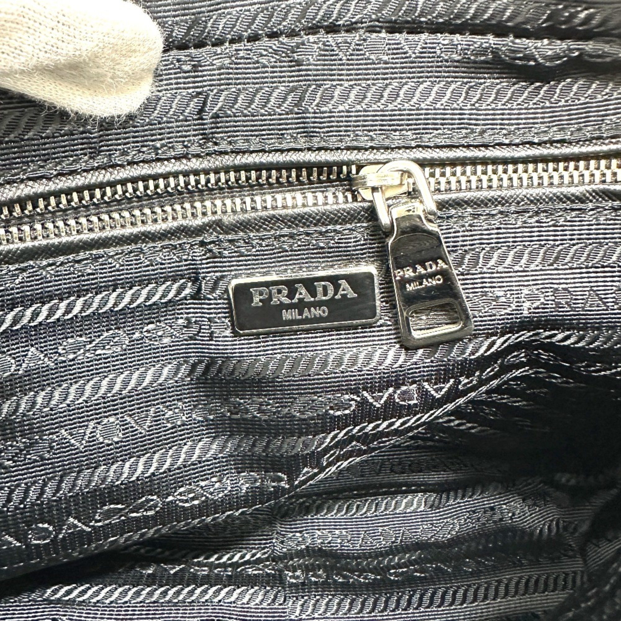 PRADA 1BH910 Triangle logo Chain Hand Bag Black