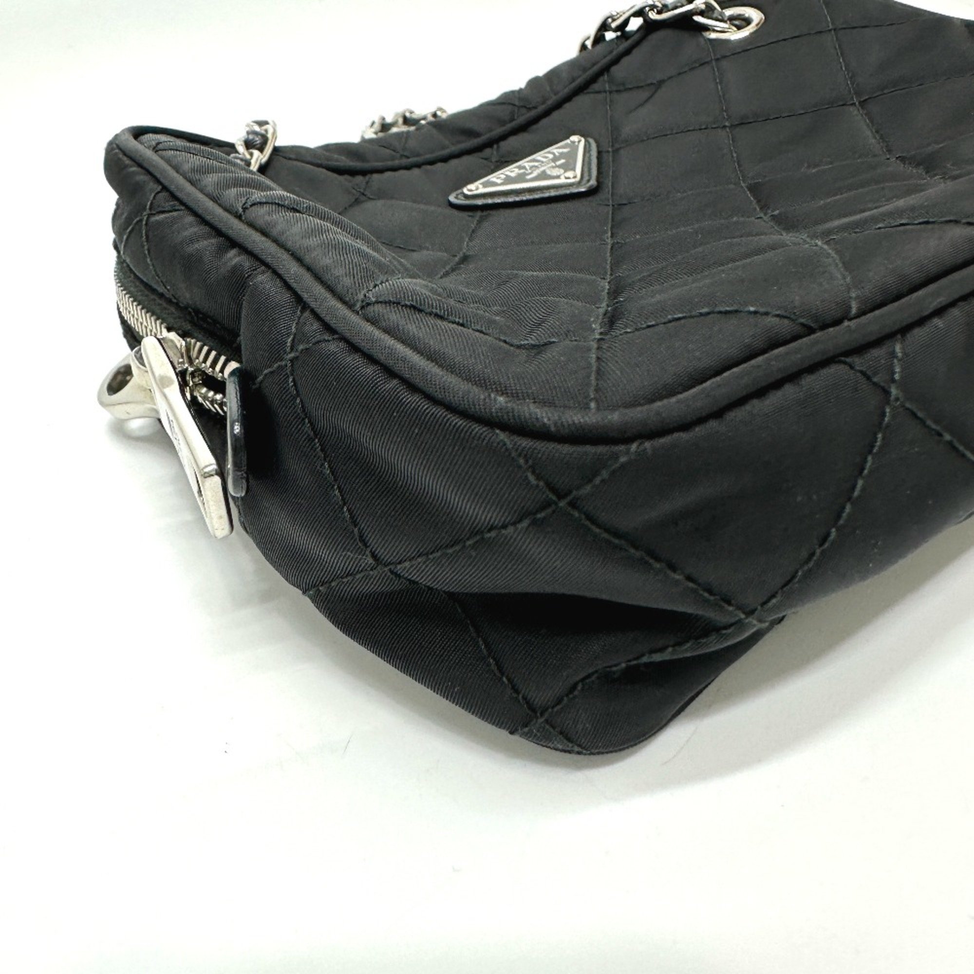 PRADA 1BH910 Triangle logo Chain Hand Bag Black