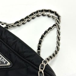 PRADA 1BH910 Triangle logo Chain Hand Bag Black