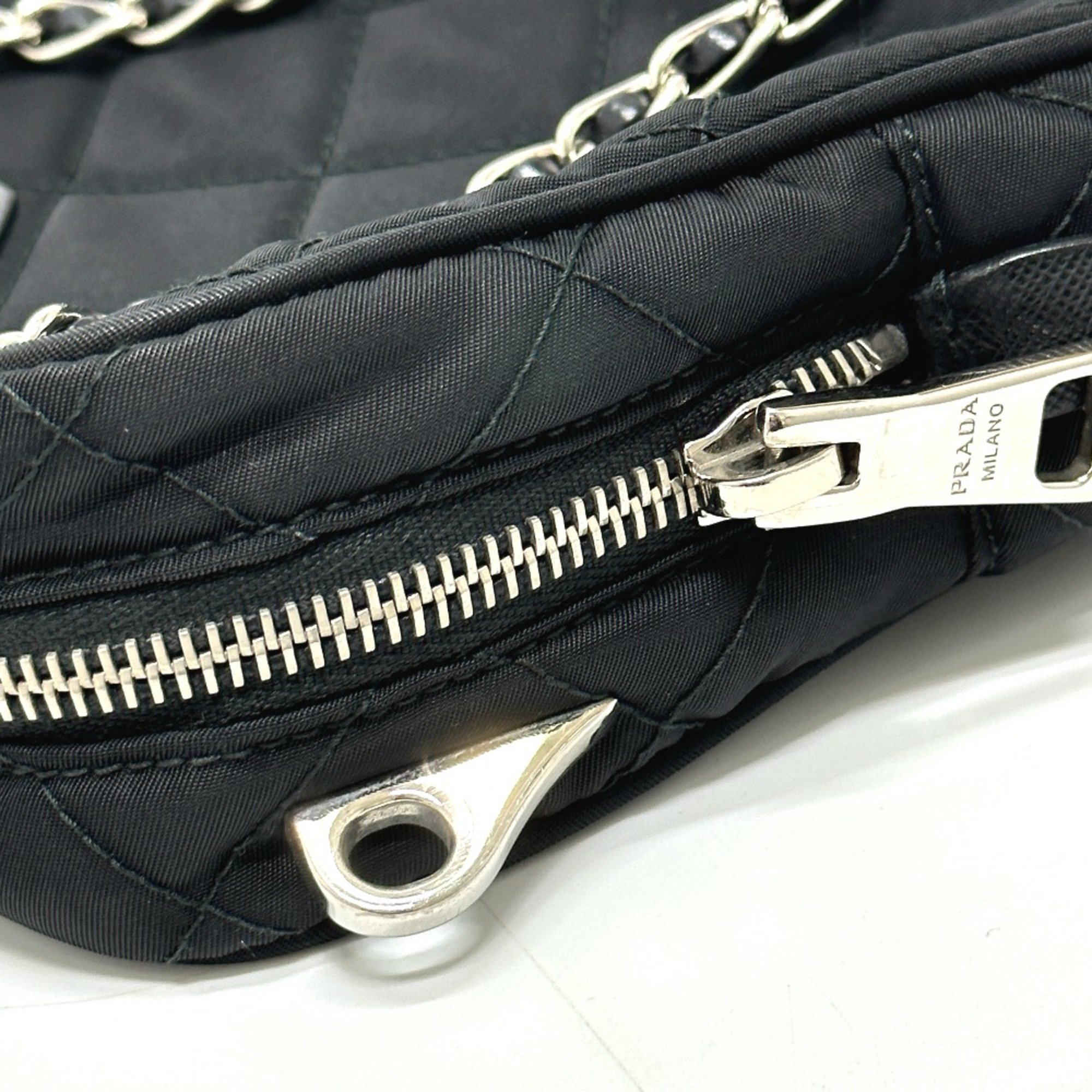 PRADA 1BH910 Triangle logo Chain Hand Bag Black