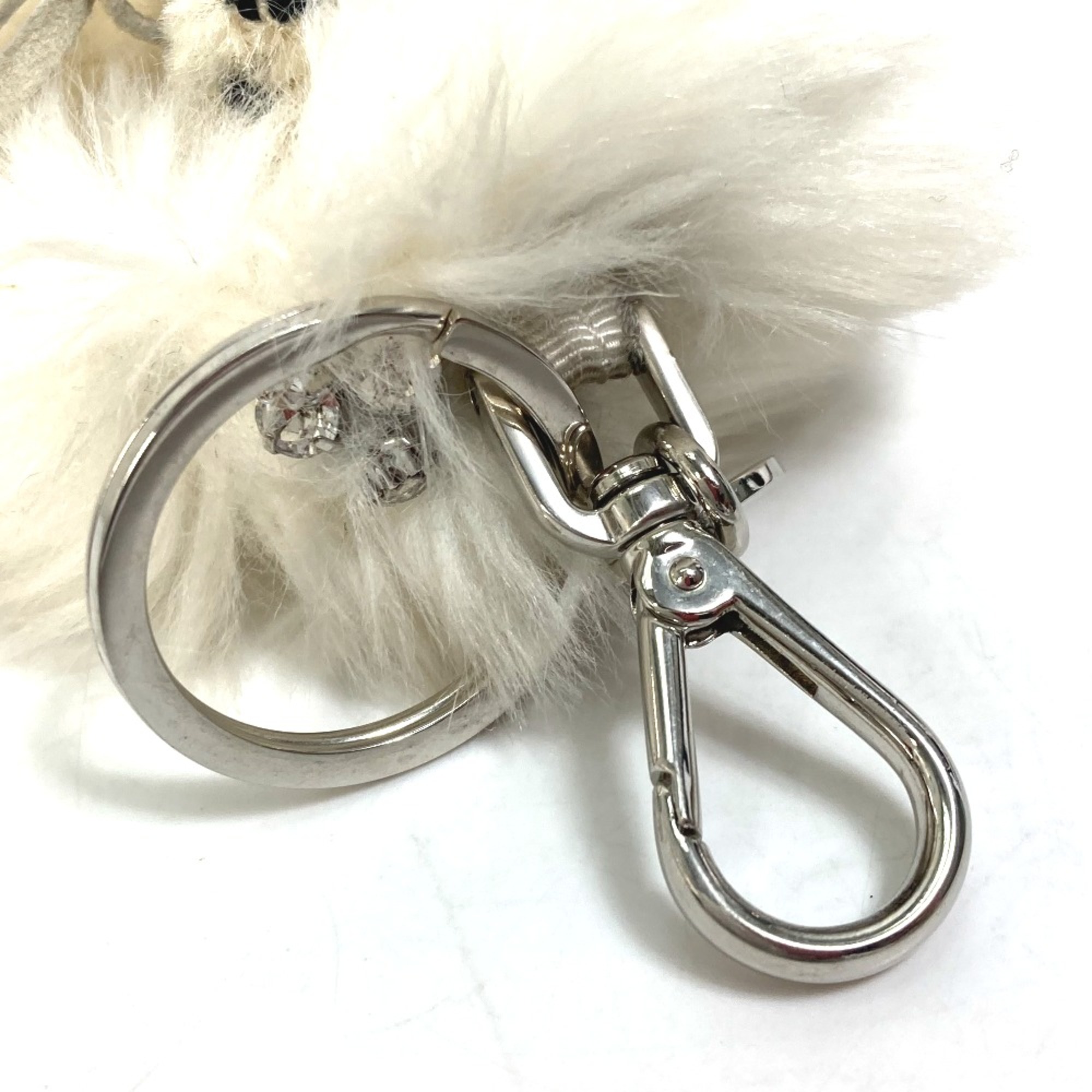 PRADA Ribbon rhinestone Bag Charm Key Holder White