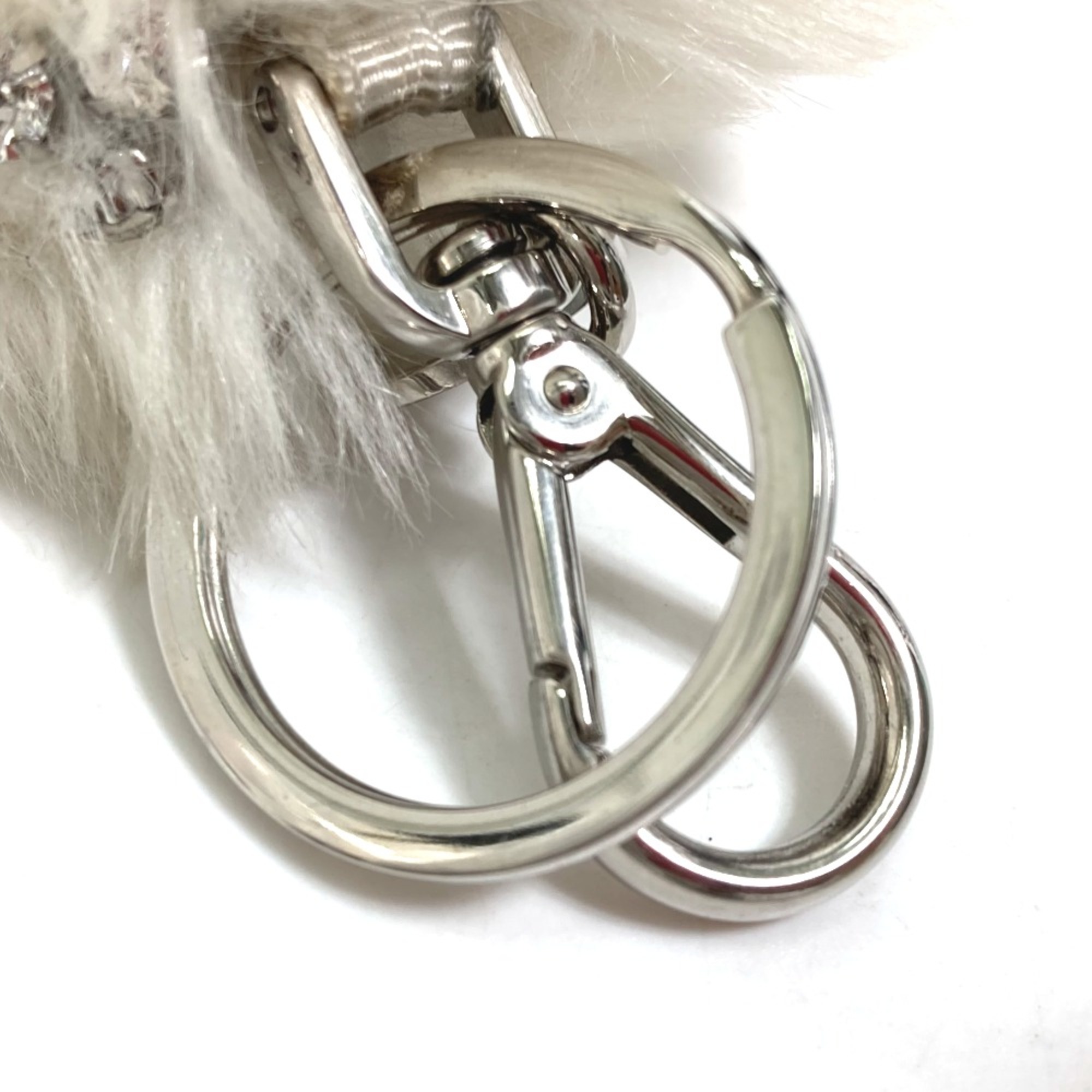 PRADA Ribbon rhinestone Bag Charm Key Holder White