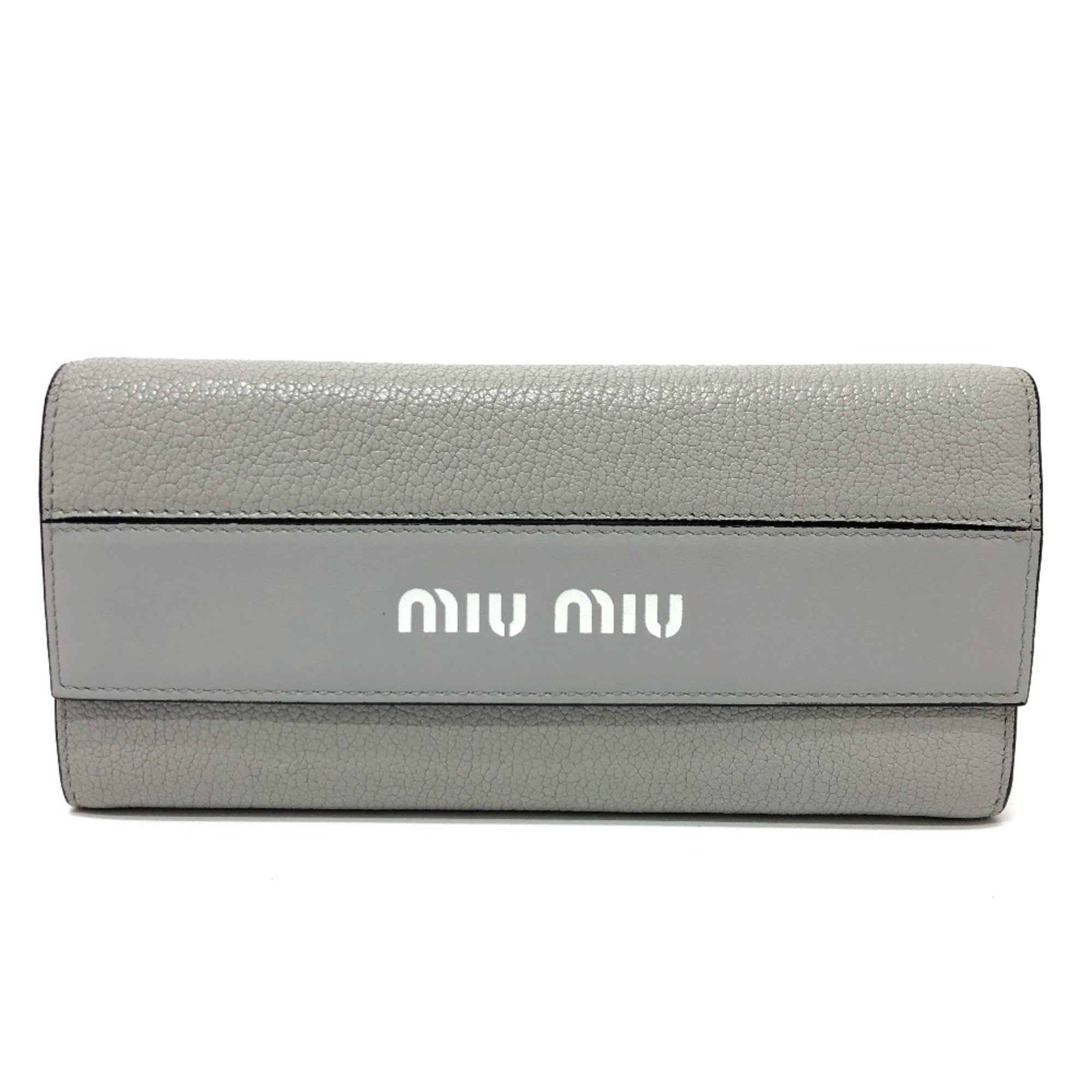 Miu Miu 5MH109 logo Bifold Long Wallet gray Black/SilverHardware