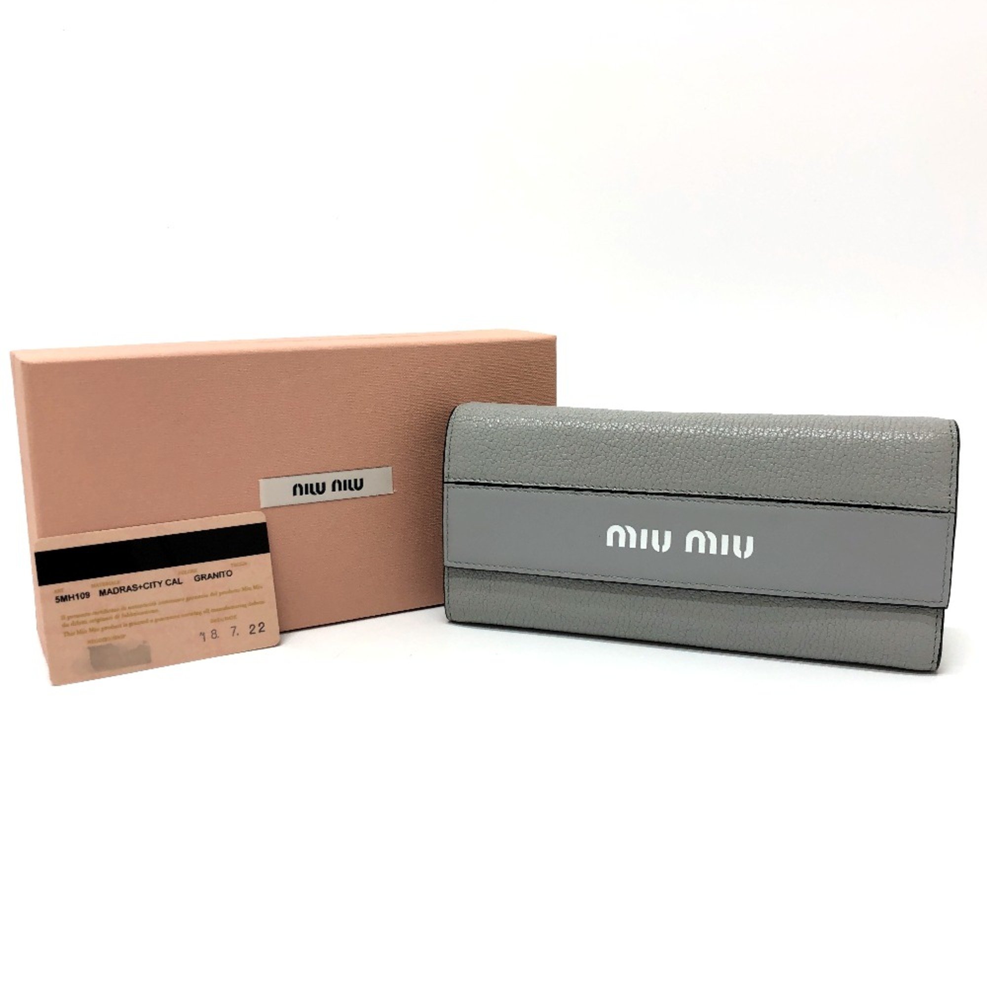 Miu Miu 5MH109 logo Bifold Long Wallet gray Black/SilverHardware