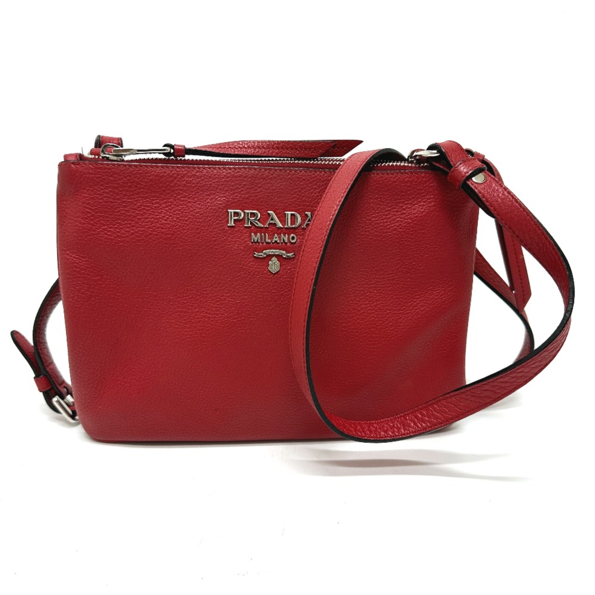 PRADA 1BH046 logo Crossbody Shoulder Bag Red