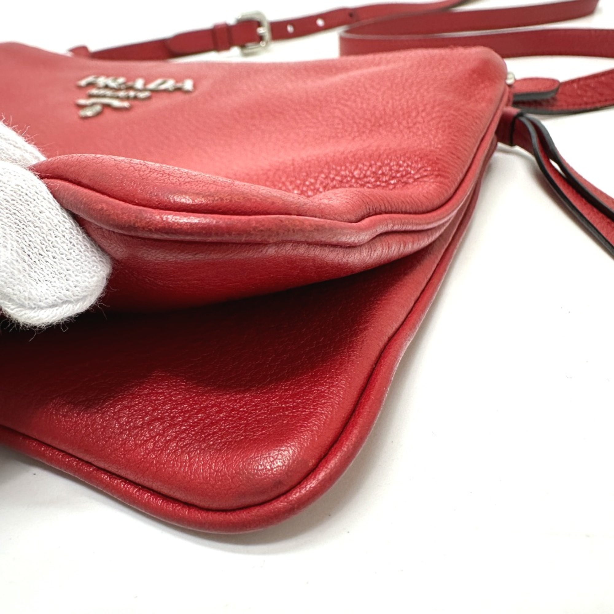 PRADA 1BH046 logo Crossbody Shoulder Bag Red