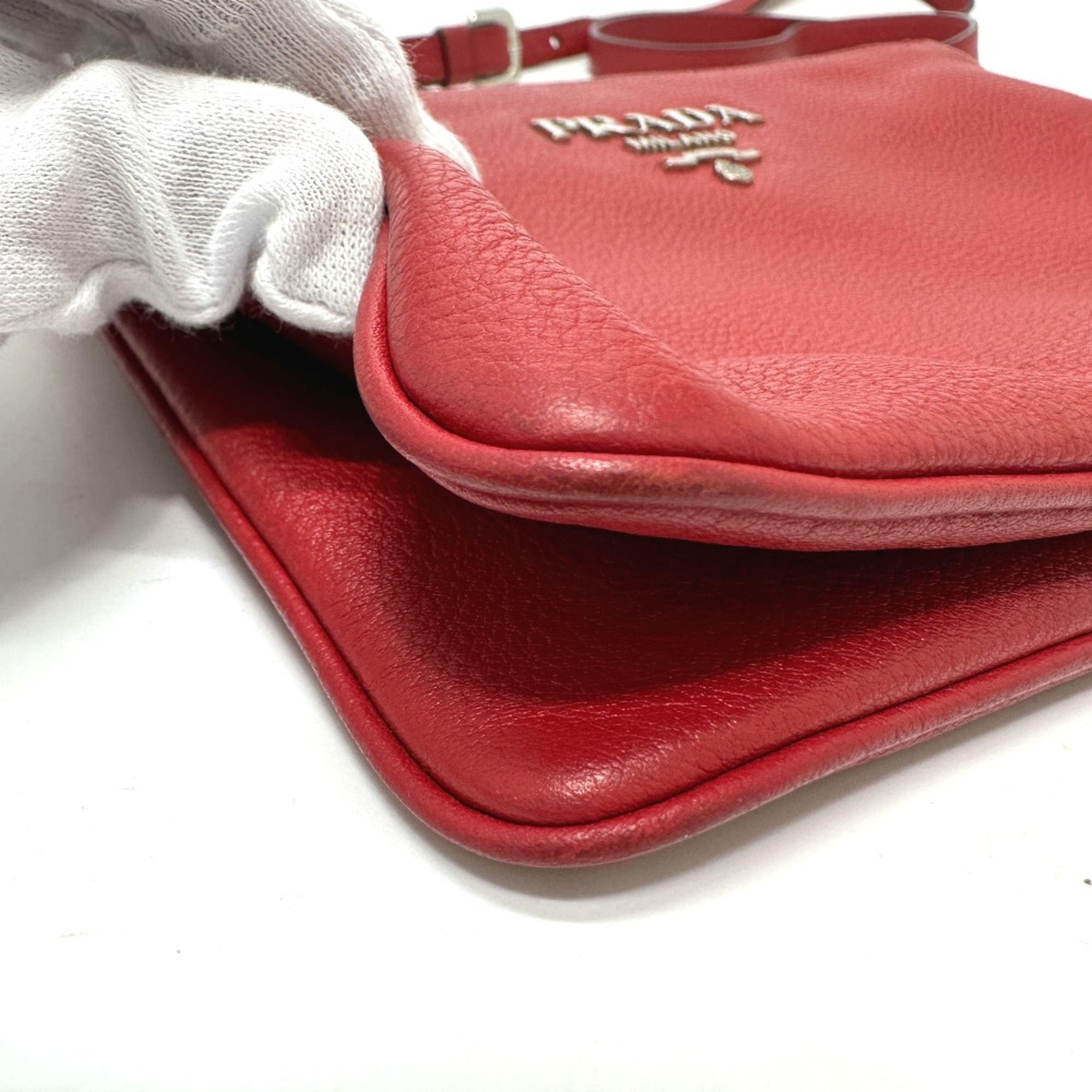 PRADA 1BH046 logo Crossbody Shoulder Bag Red