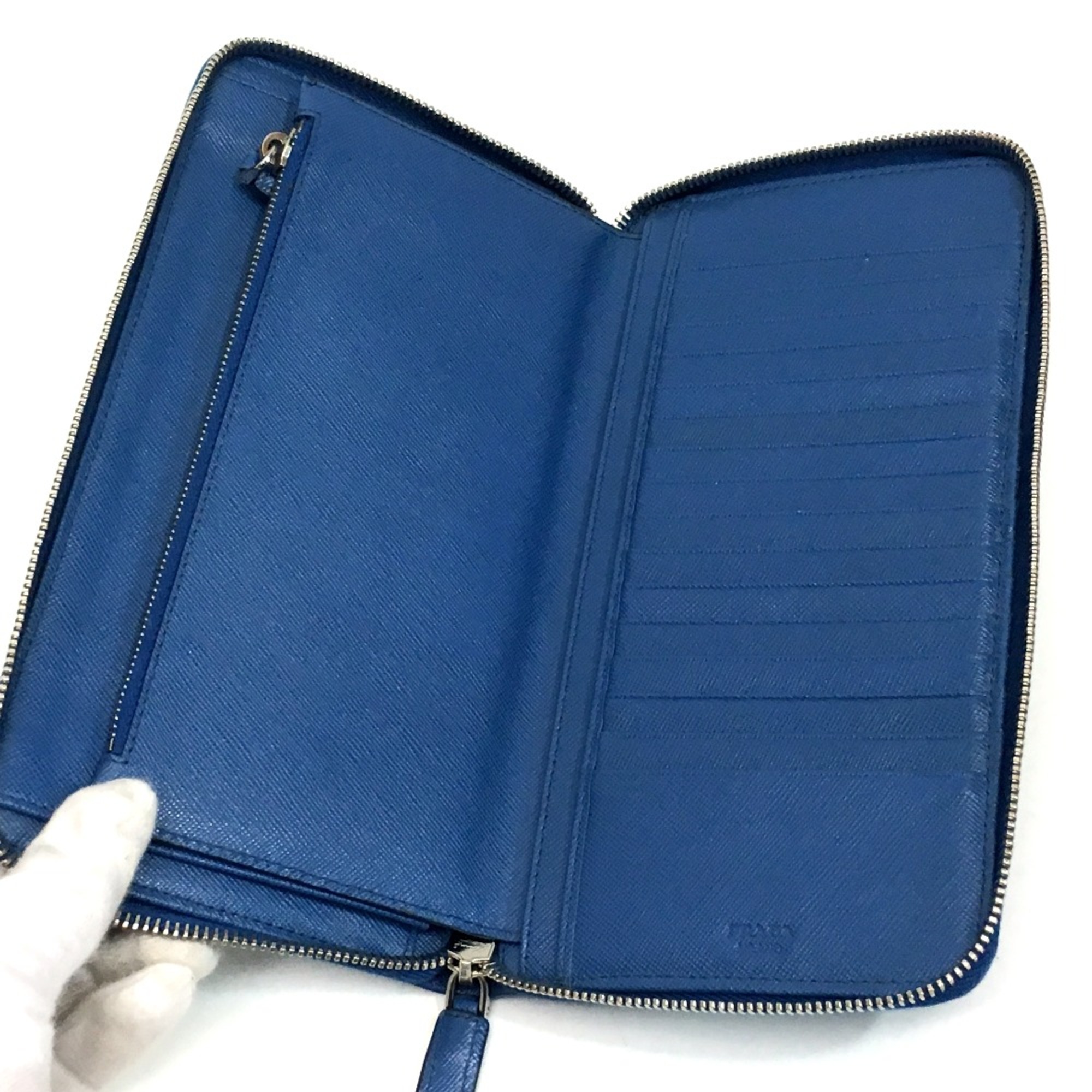 PRADA 2ML220 Zip Around Long Wallet Azuro blue