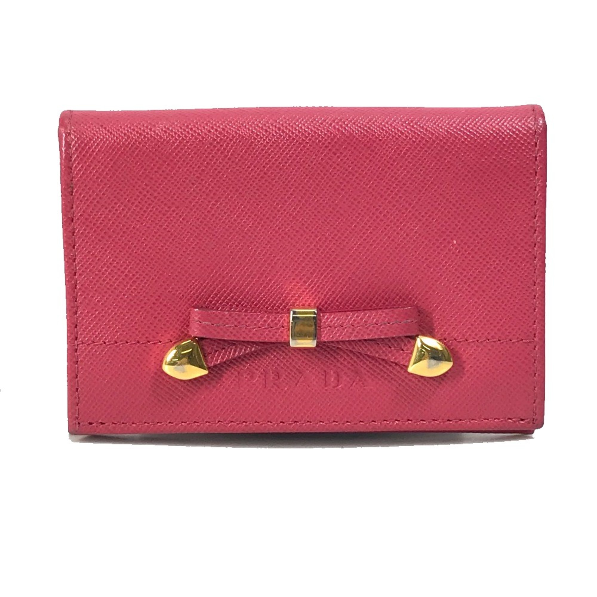 PRADA logo name card holder Card Case pink