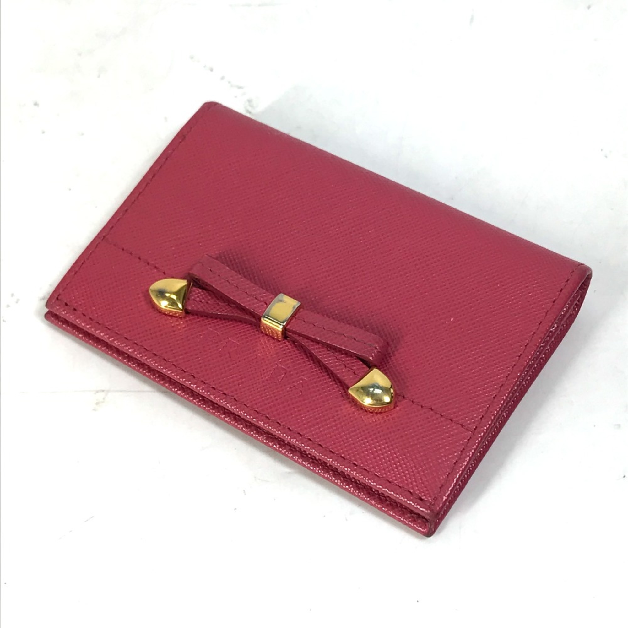 PRADA logo name card holder Card Case pink