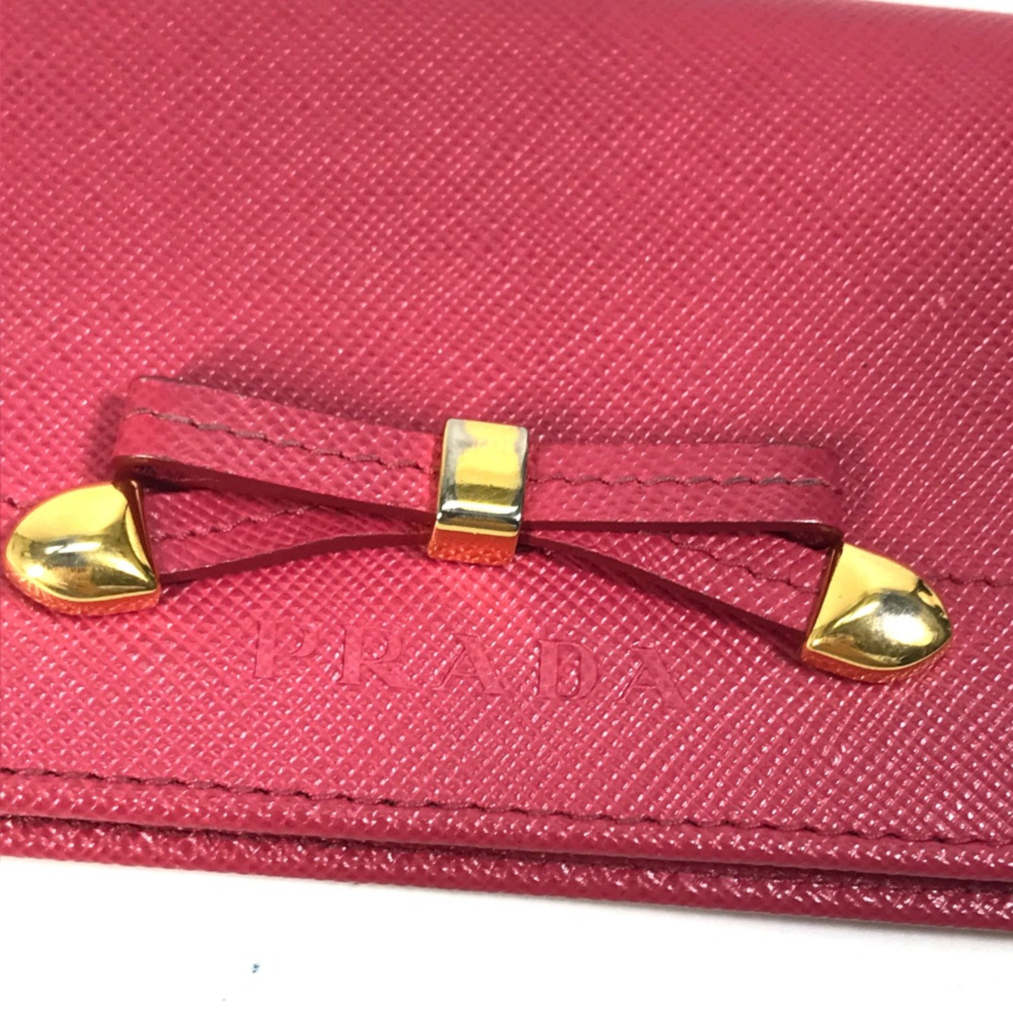 PRADA logo name card holder Card Case pink