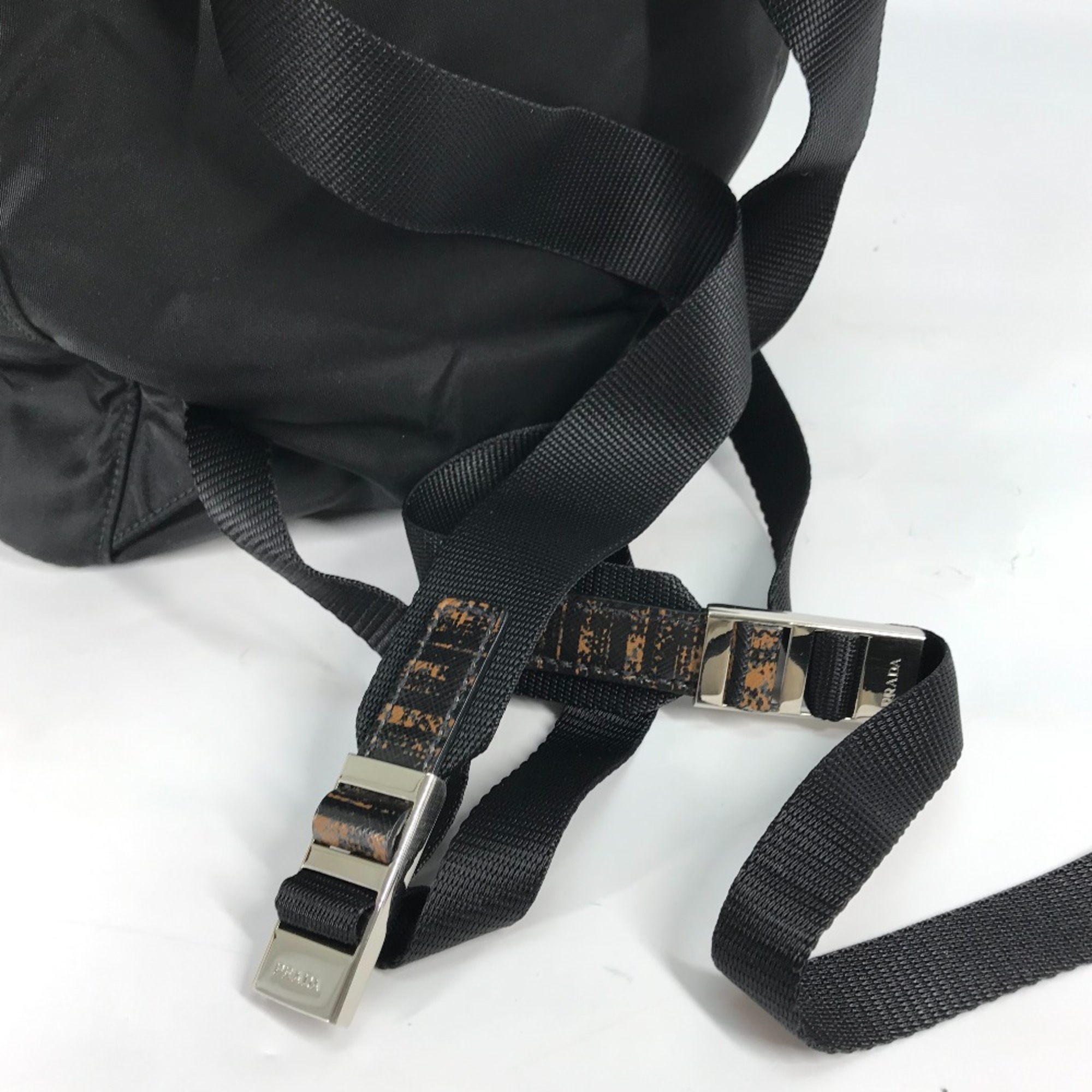 PRADA 1BZ038 triangle logo triangle logo plate backpack bag drawstring bag Backpack Black BeigeBased