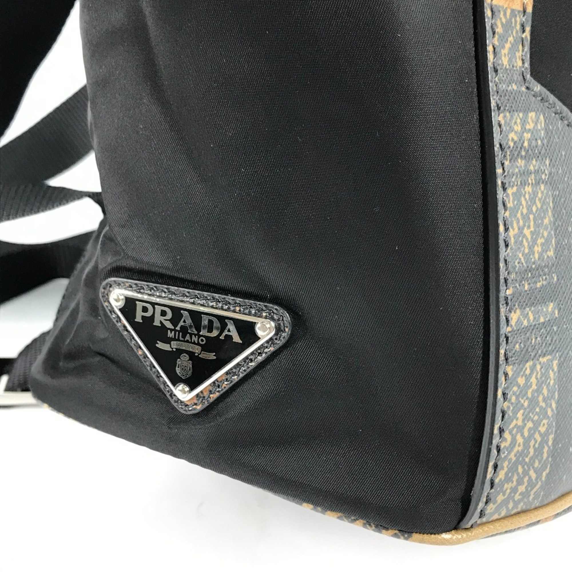 PRADA 1BZ038 triangle logo triangle logo plate backpack bag drawstring bag Backpack Black BeigeBased