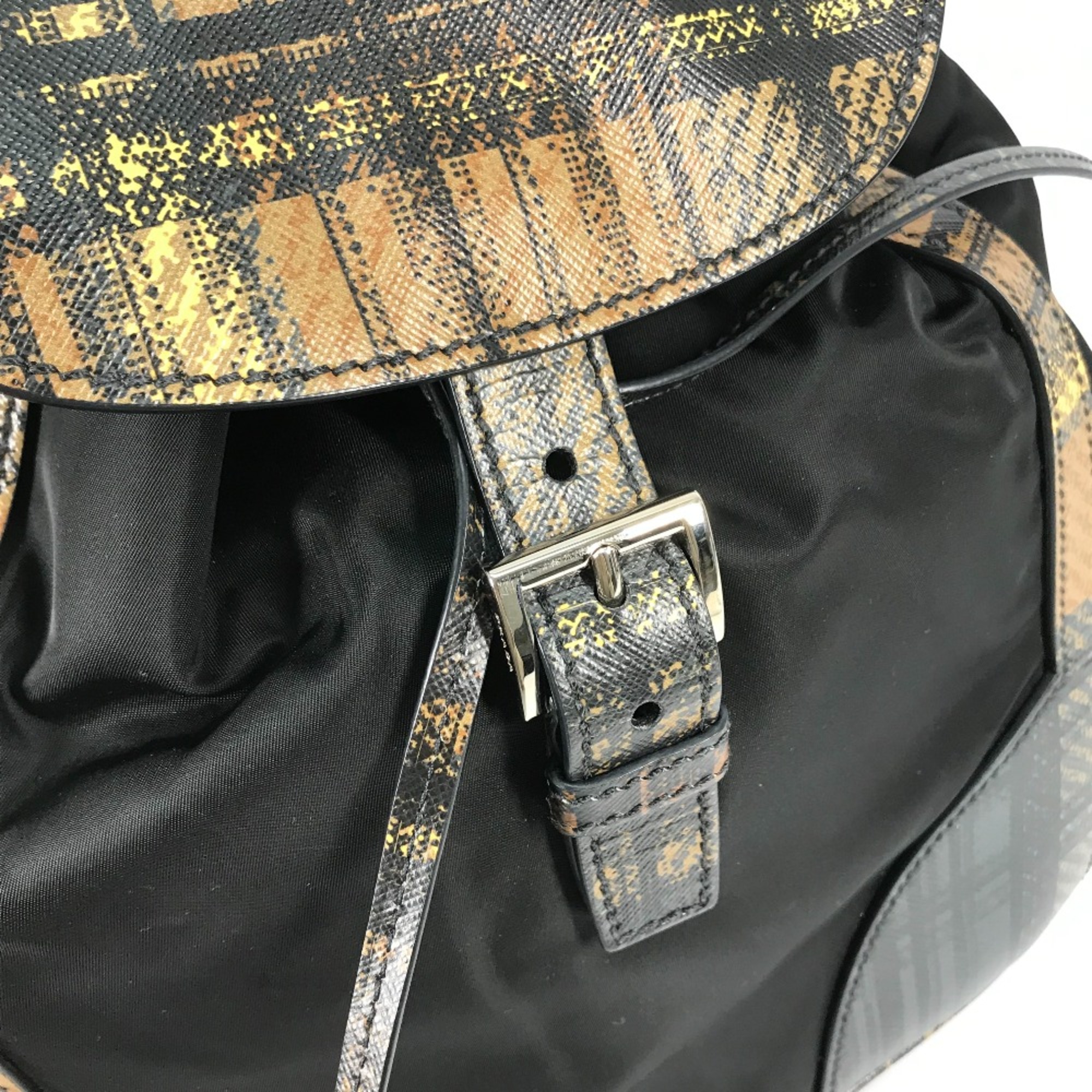 PRADA 1BZ038 triangle logo triangle logo plate backpack bag drawstring bag Backpack Black BeigeBased