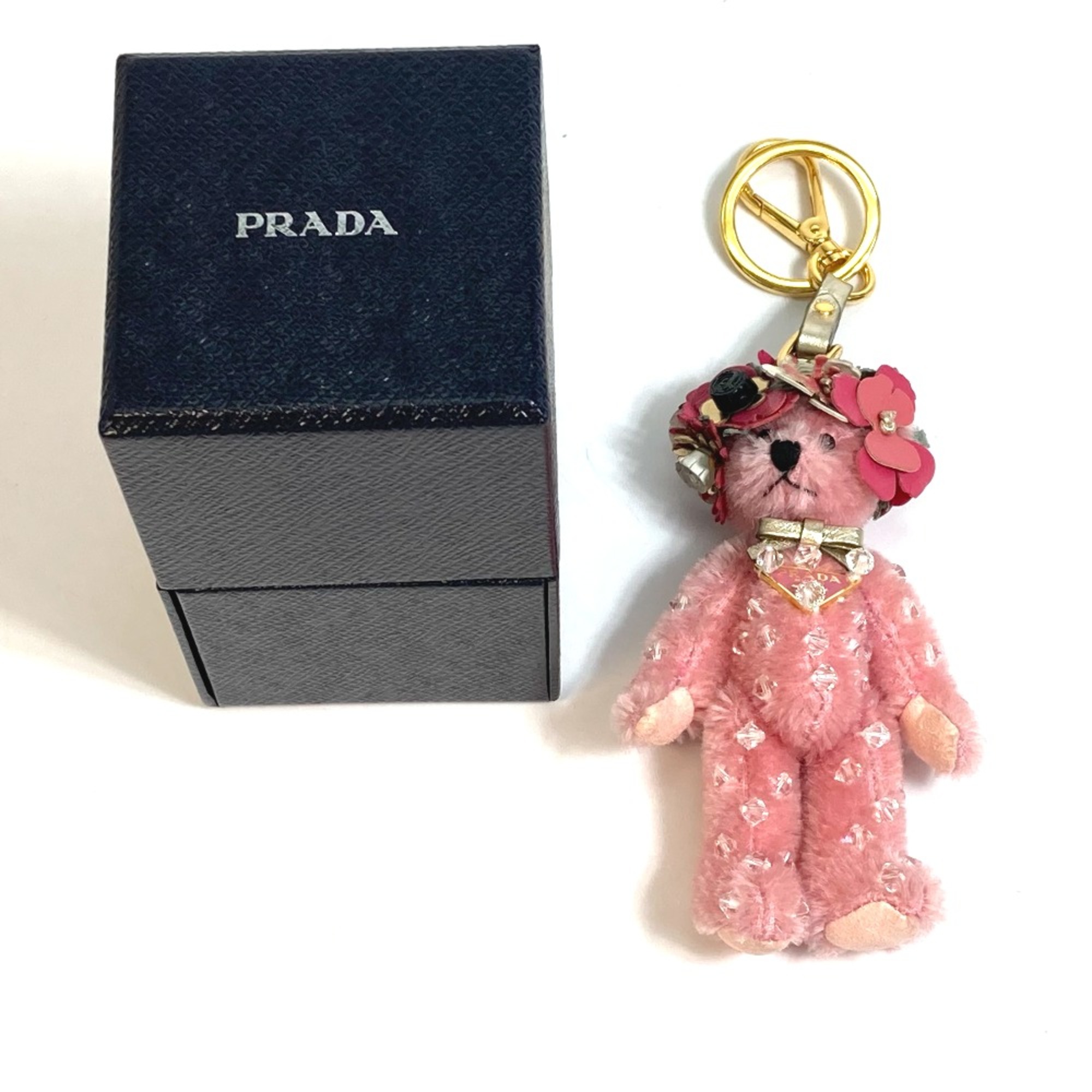 PRADA Beatrick Bag key ring Bag Charm Key Holder pink GoldHardware