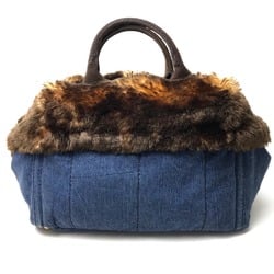 PRADA BN2182 Fur with bag Bag Hand Bag Tote Bag blue blue Brown