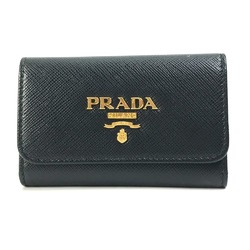 PRADA 1PG004 Logo Multicolore 4-Ring Key Case Black x pink