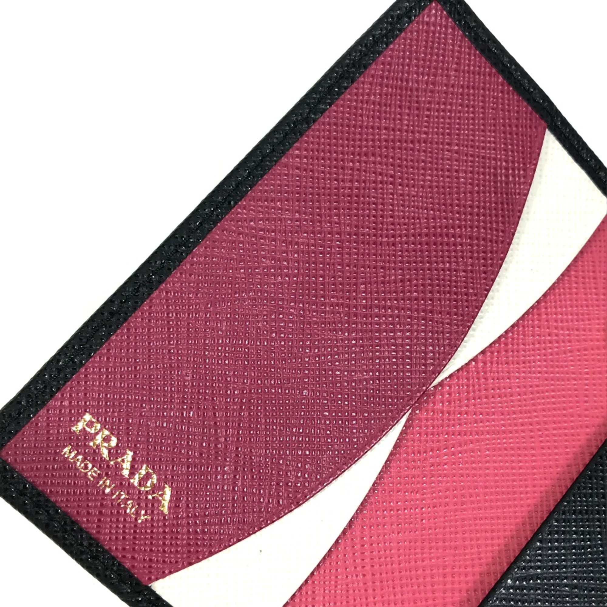 PRADA 1PG004 Logo Multicolore 4-Ring Key Case Black x pink