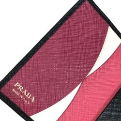 PRADA 1PG004 Logo Multicolore 4-Ring Key Case Black x pink