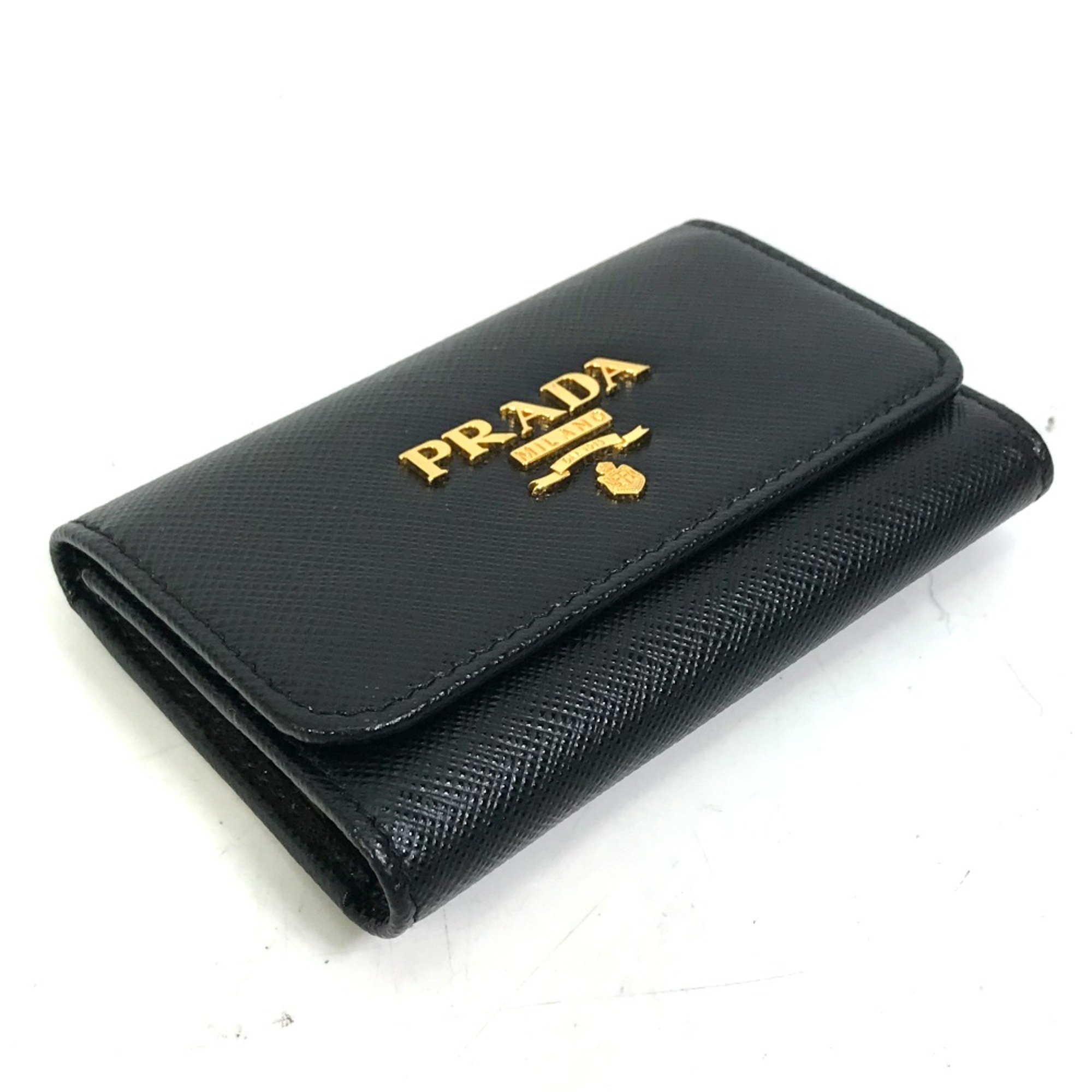 PRADA 1PG004 Logo Multicolore 4-Ring Key Case Black x pink