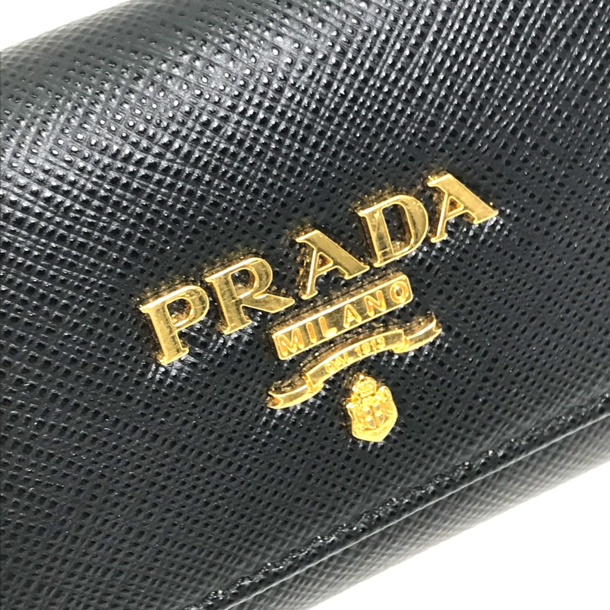 PRADA 1PG004 Logo Multicolore 4-Ring Key Case Black x pink