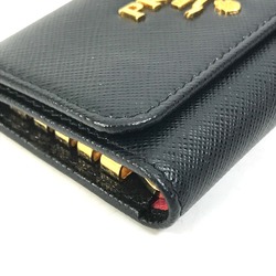 PRADA 1PG004 Logo Multicolore 4-Ring Key Case Black x pink