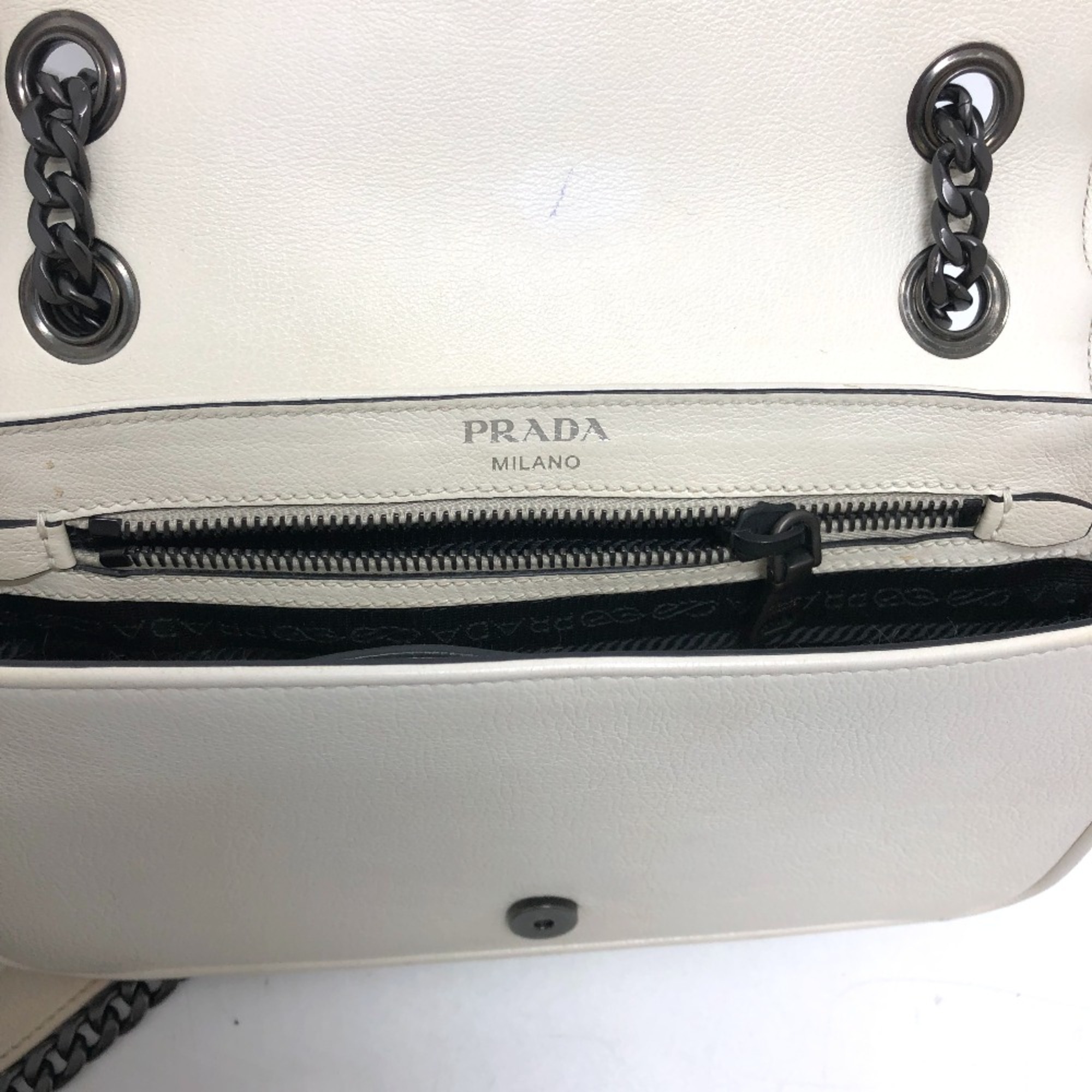 PRADA 1BD147 Logo studs Bag 2WAY Shoulder Bag White