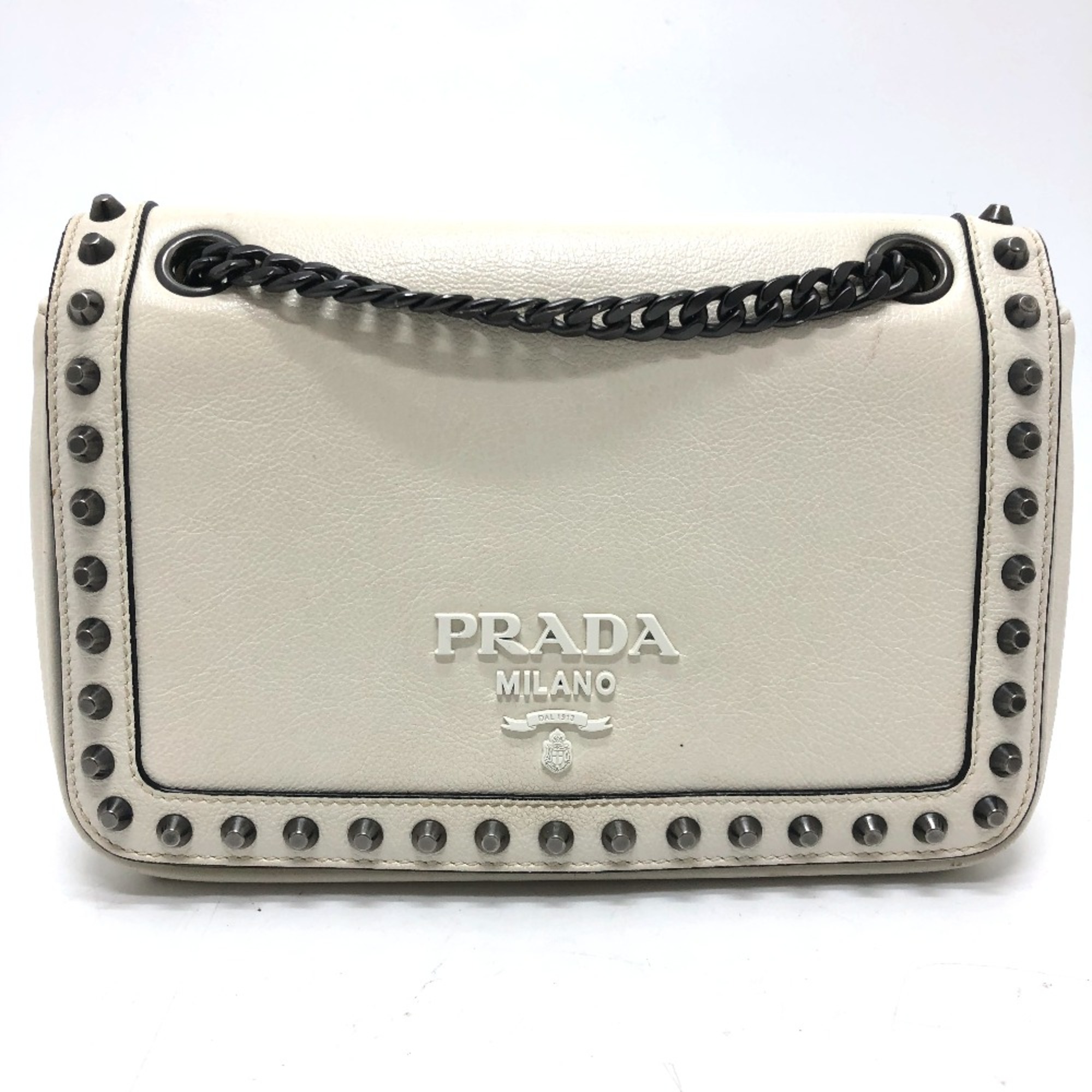 PRADA 1BD147 Logo studs Bag 2WAY Shoulder Bag White