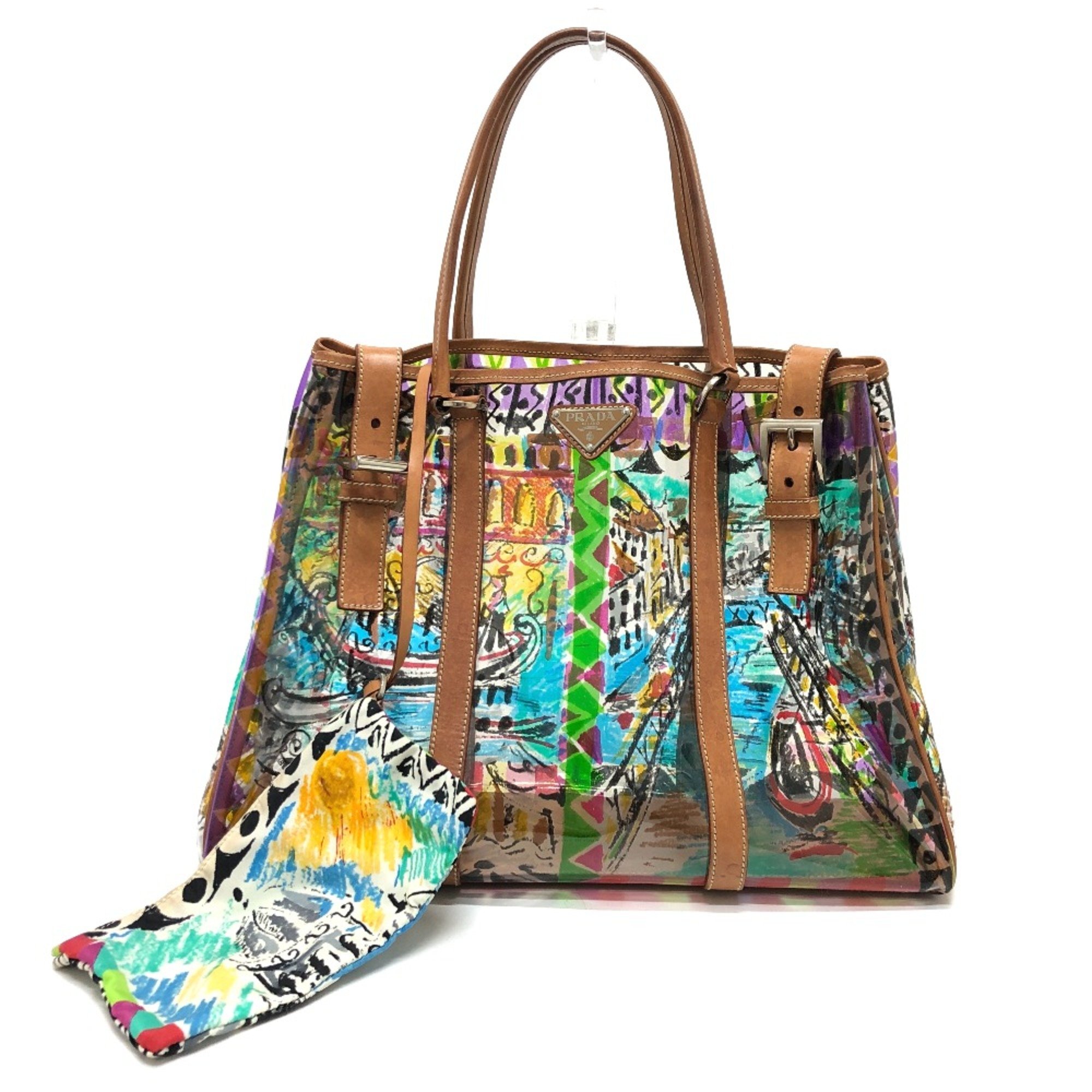 PRADA BR2515 Venetian print Tote Bag Multicolore SilverHardware