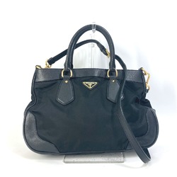 PRADA Hand Bag Shoulder Bag Bag 2WAY Tote Bag Black Gold