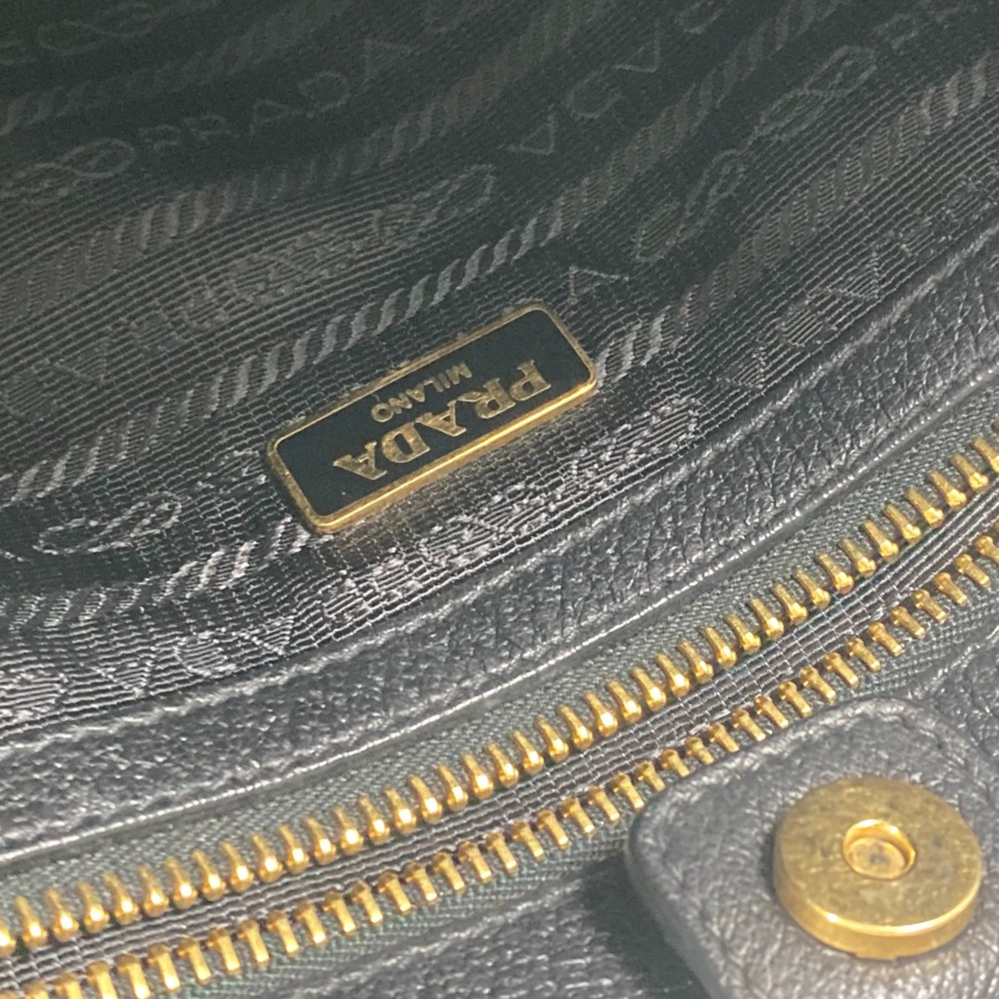 PRADA Hand Bag Shoulder Bag Bag 2WAY Tote Bag Black Gold