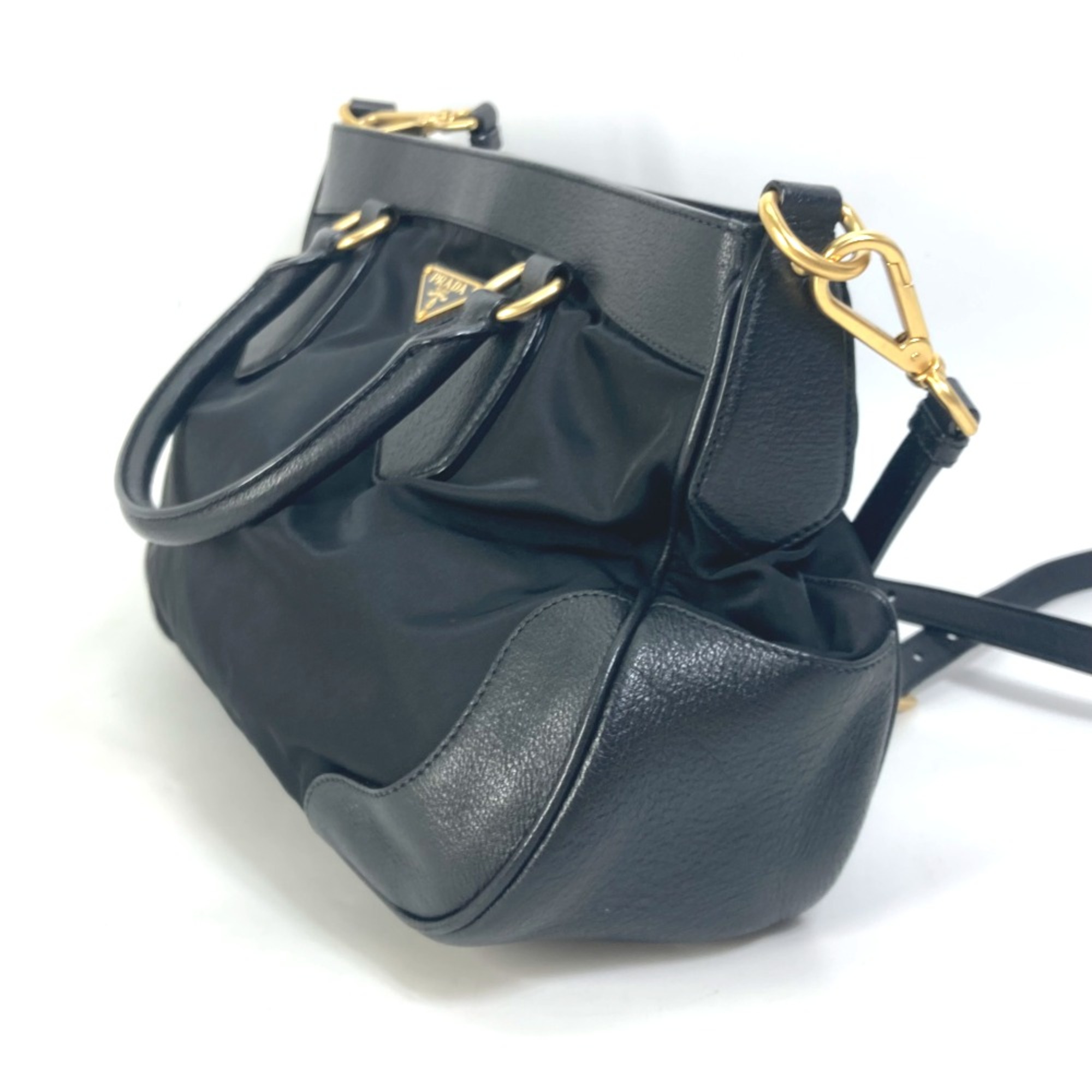 PRADA Hand Bag Shoulder Bag Bag 2WAY Tote Bag Black Gold