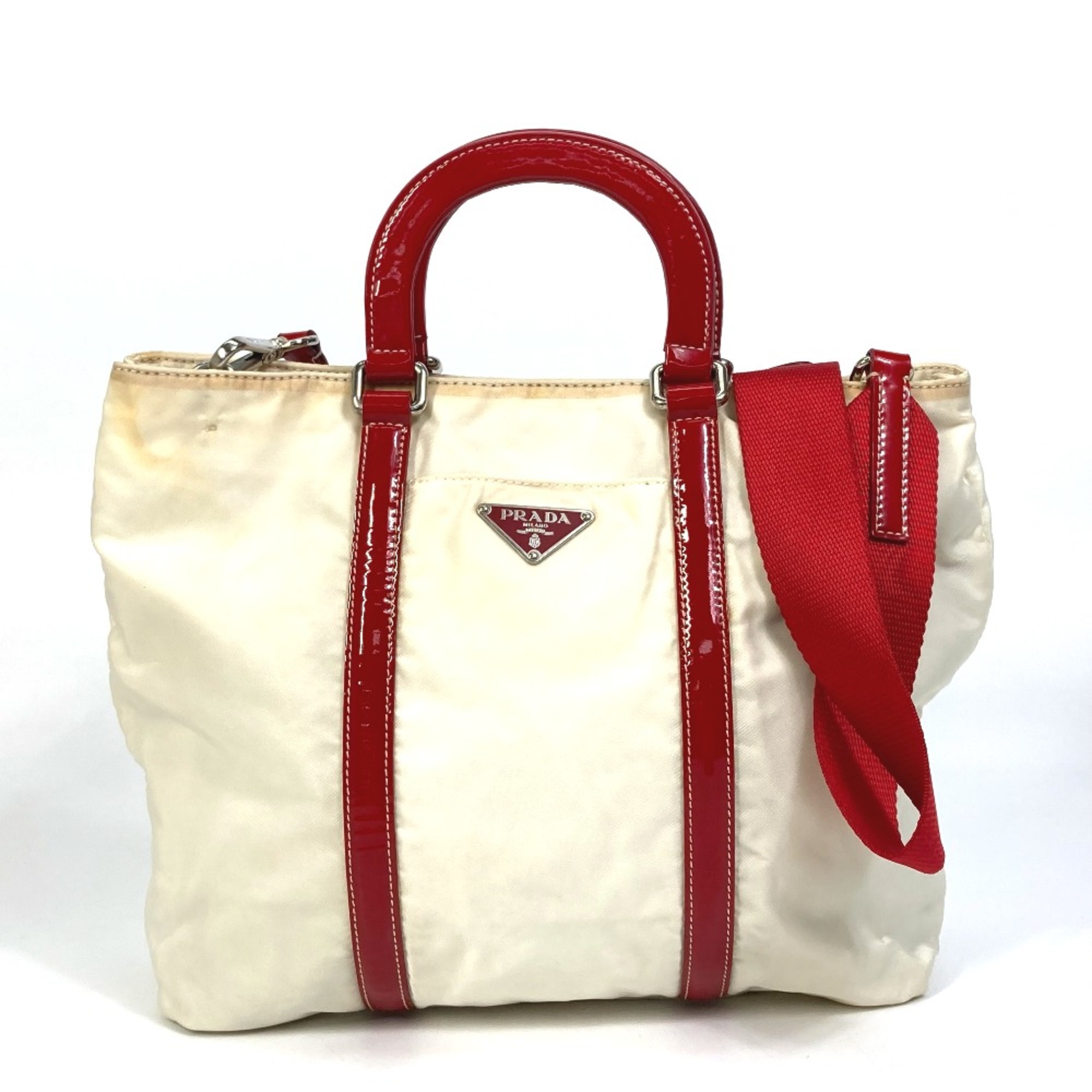 PRADA Shoulder bag Tote Bag Hand Bag Bag 2WAY Bicolor Hand Bag White x Red