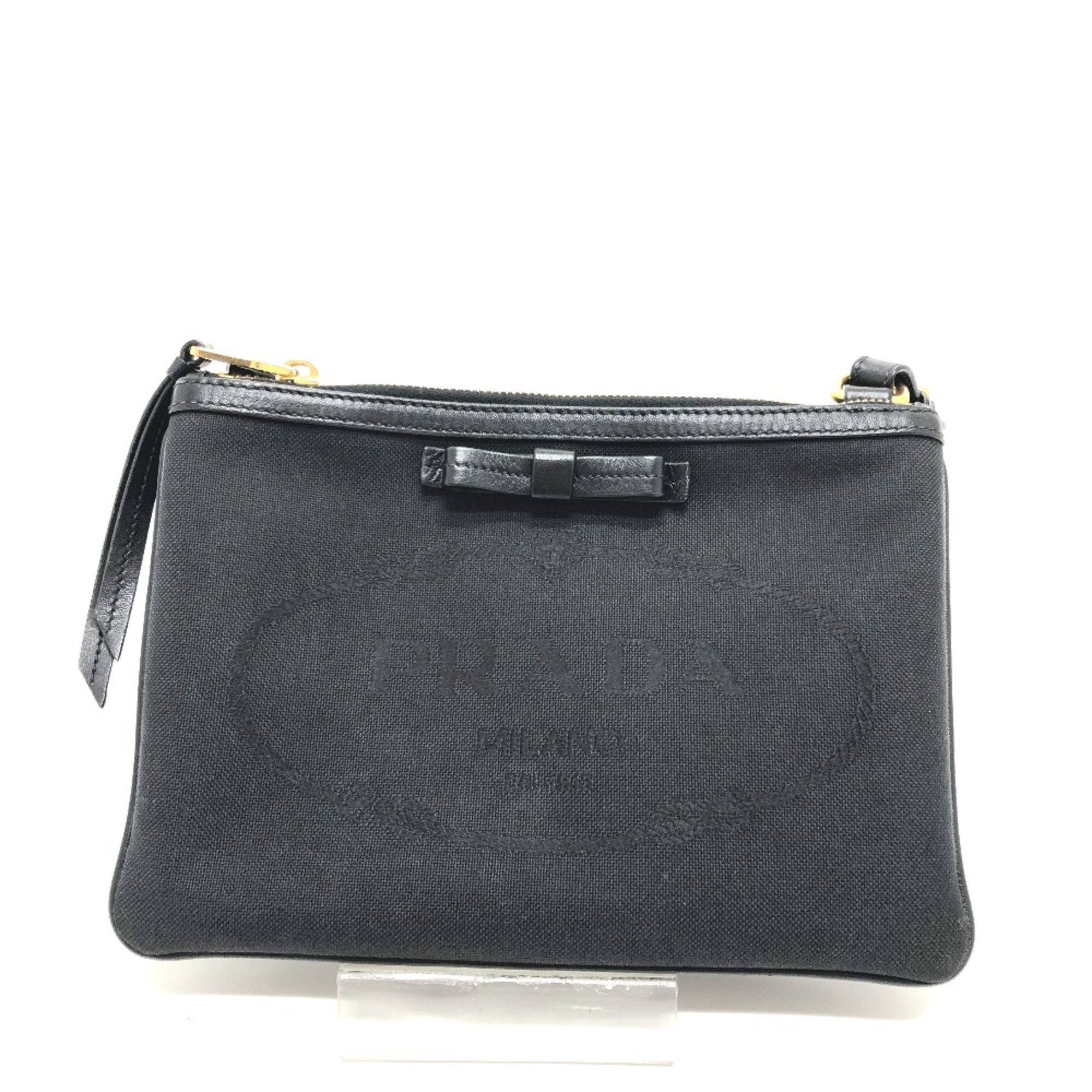 PRADA 1BH046 ribbon Bag Shoulder Bag Black GoldHardware