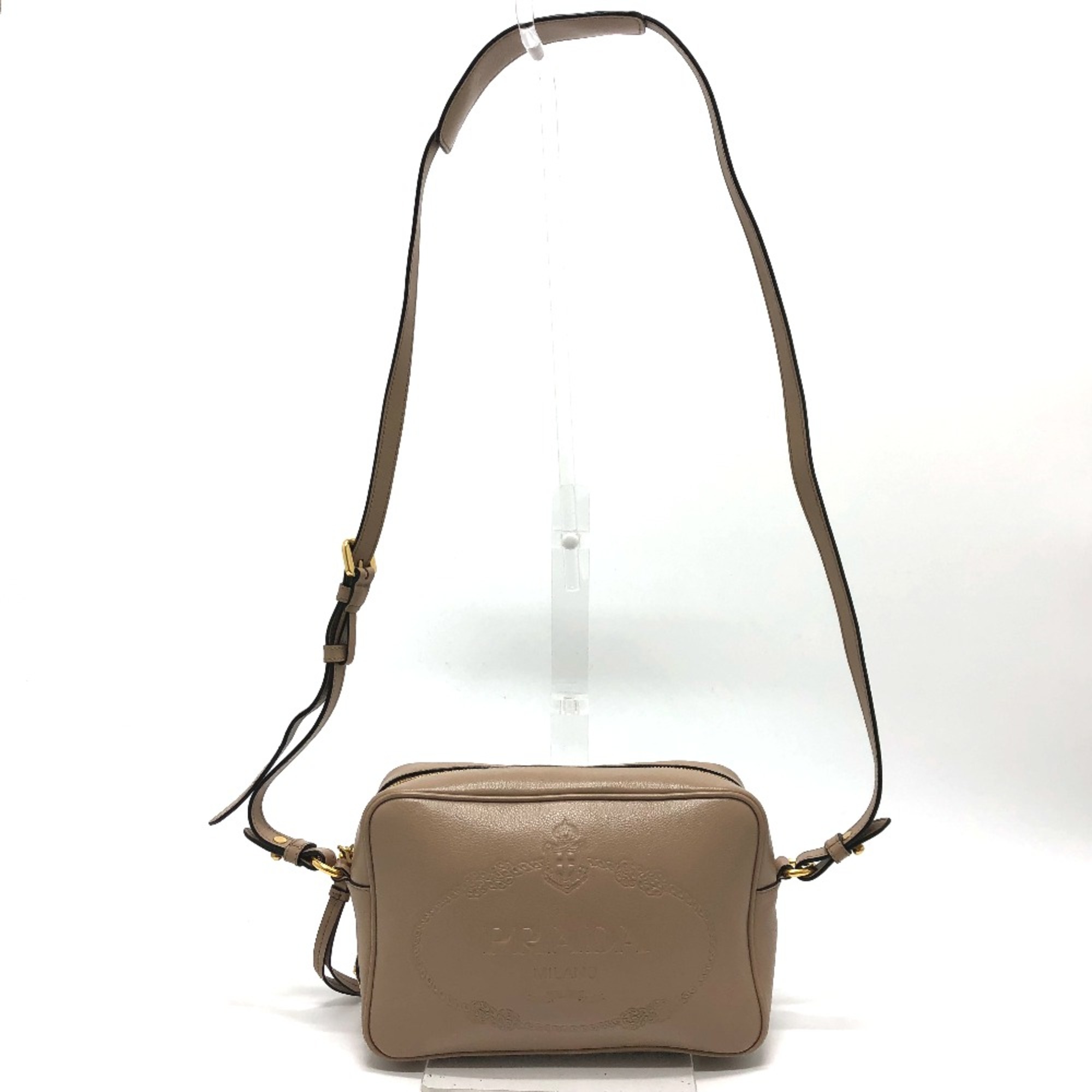 PRADA 1BH089 logo Fastener type Shoulder Bag Beige GoldHardware