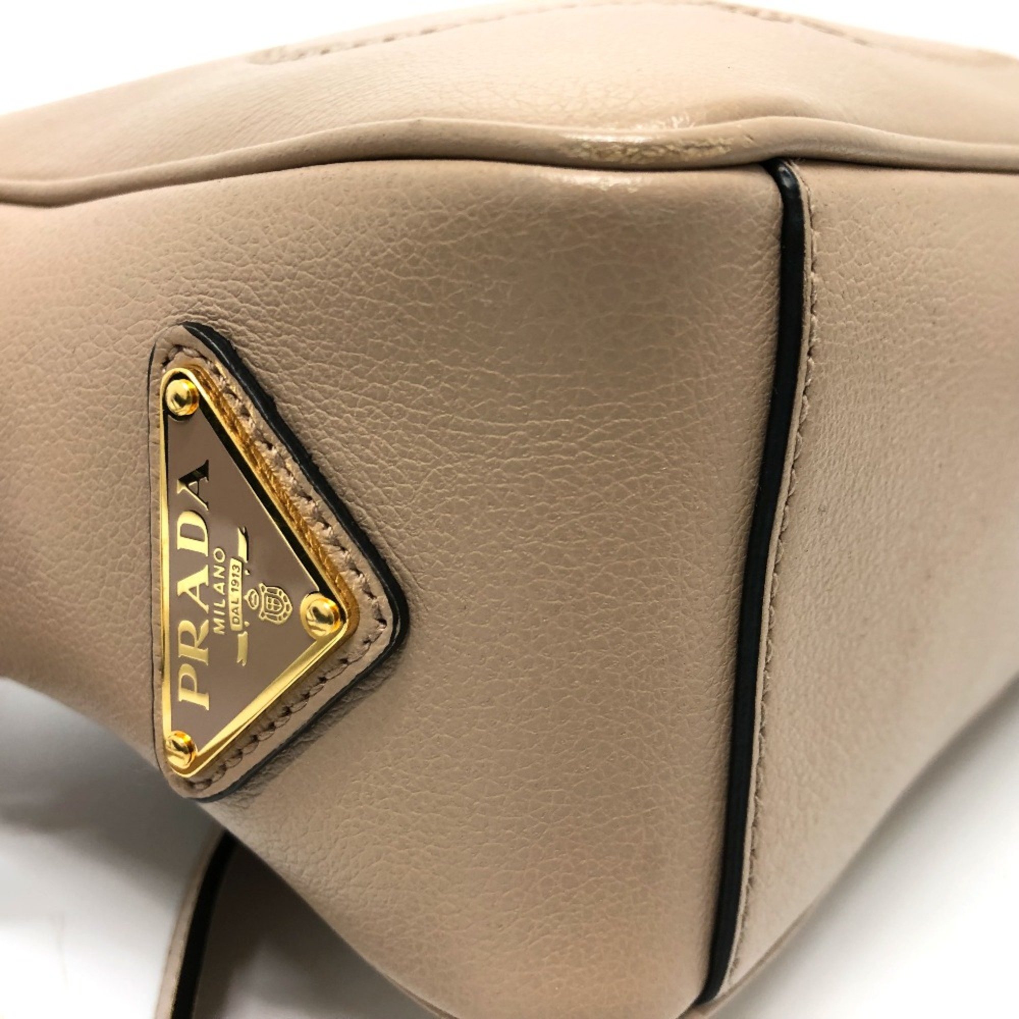 PRADA 1BH089 logo Fastener type Shoulder Bag Beige GoldHardware