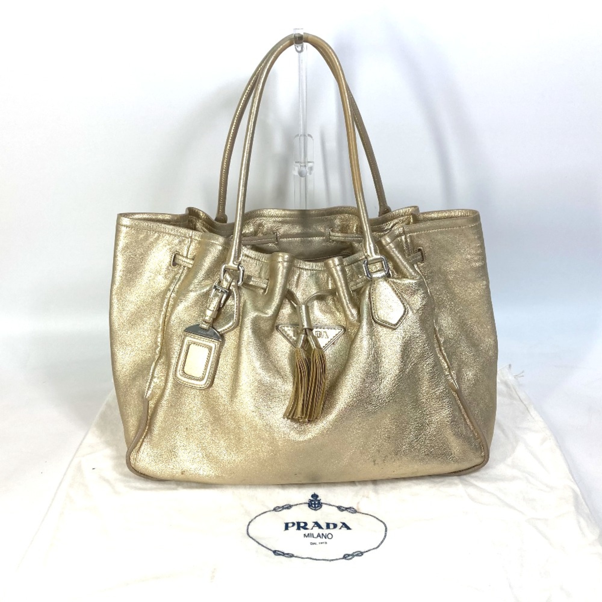 PRADA Shoulder Bag Shoulder Bag bag drawstring fringe tassel Tote Bag Gold