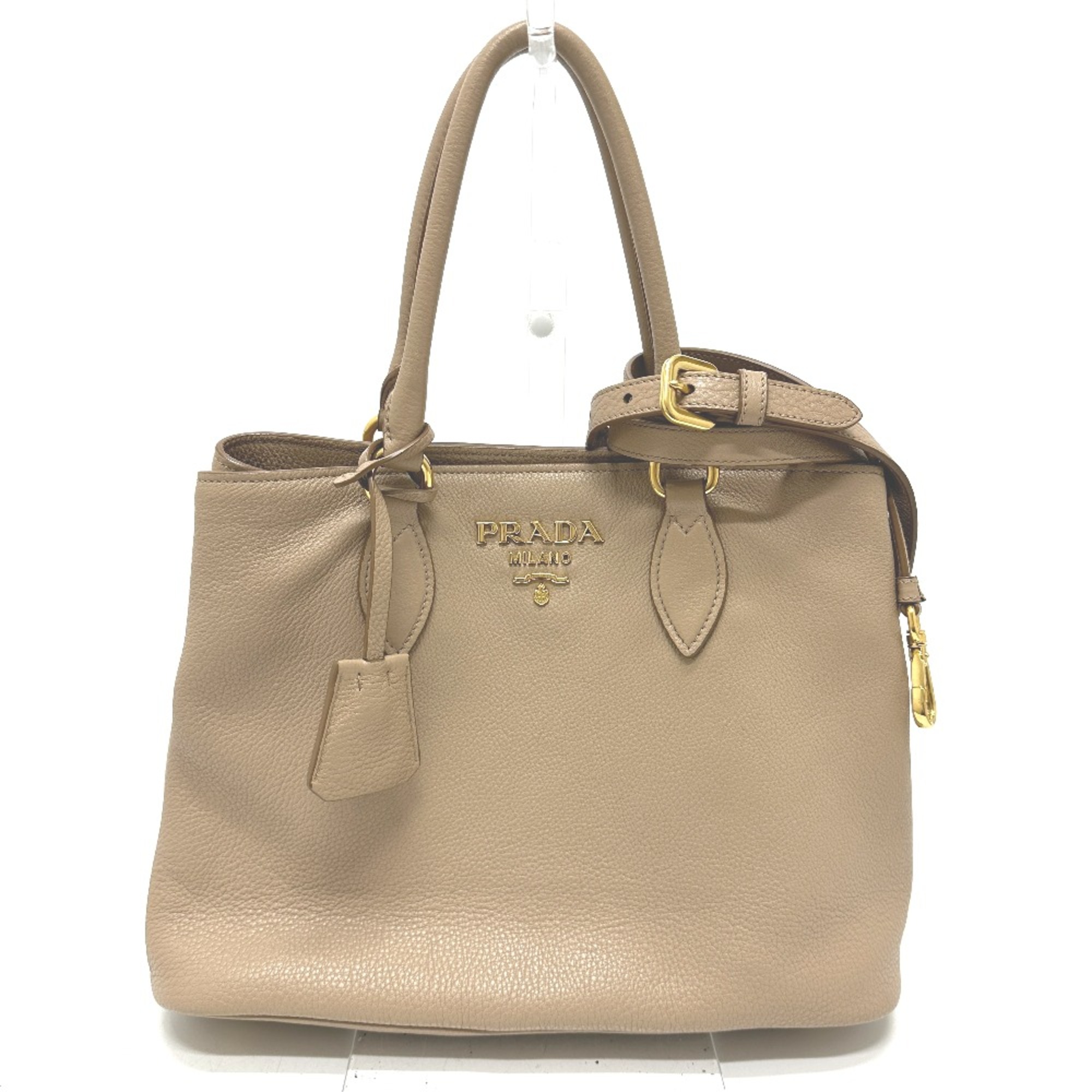 PRADA 1BA058 logo 2WAY Shoulder Bag Hand Bag Beige