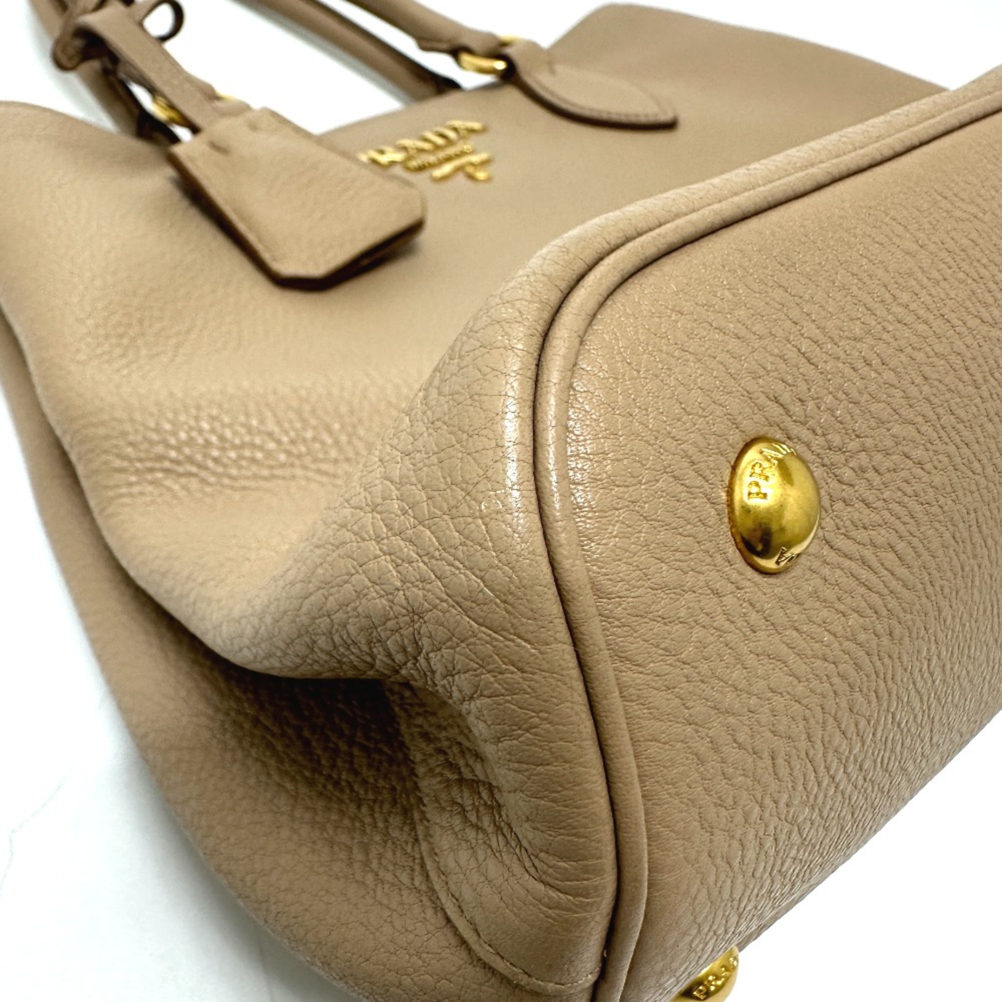 PRADA 1BA058 logo 2WAY Shoulder Bag Hand Bag Beige