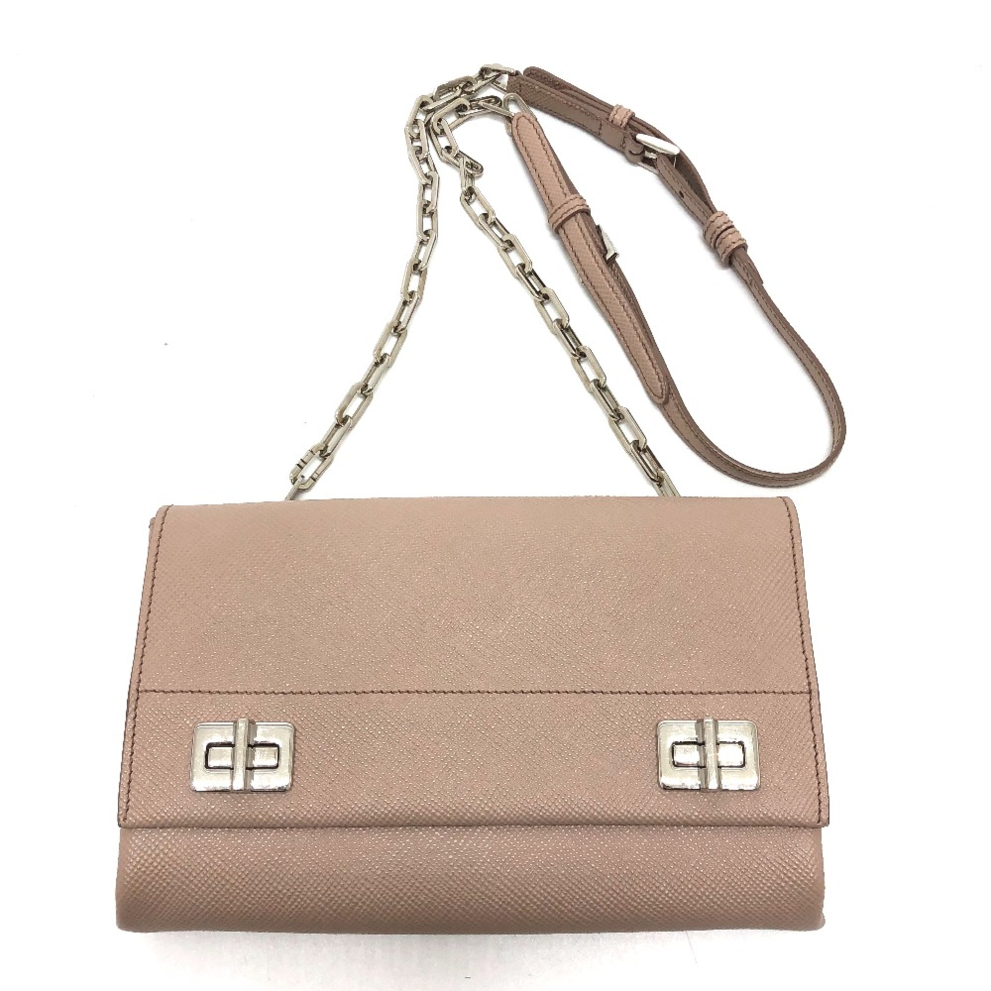 PRADA BT955X logo/shoulder Bag Shoulder Bag Beige SilverHardware