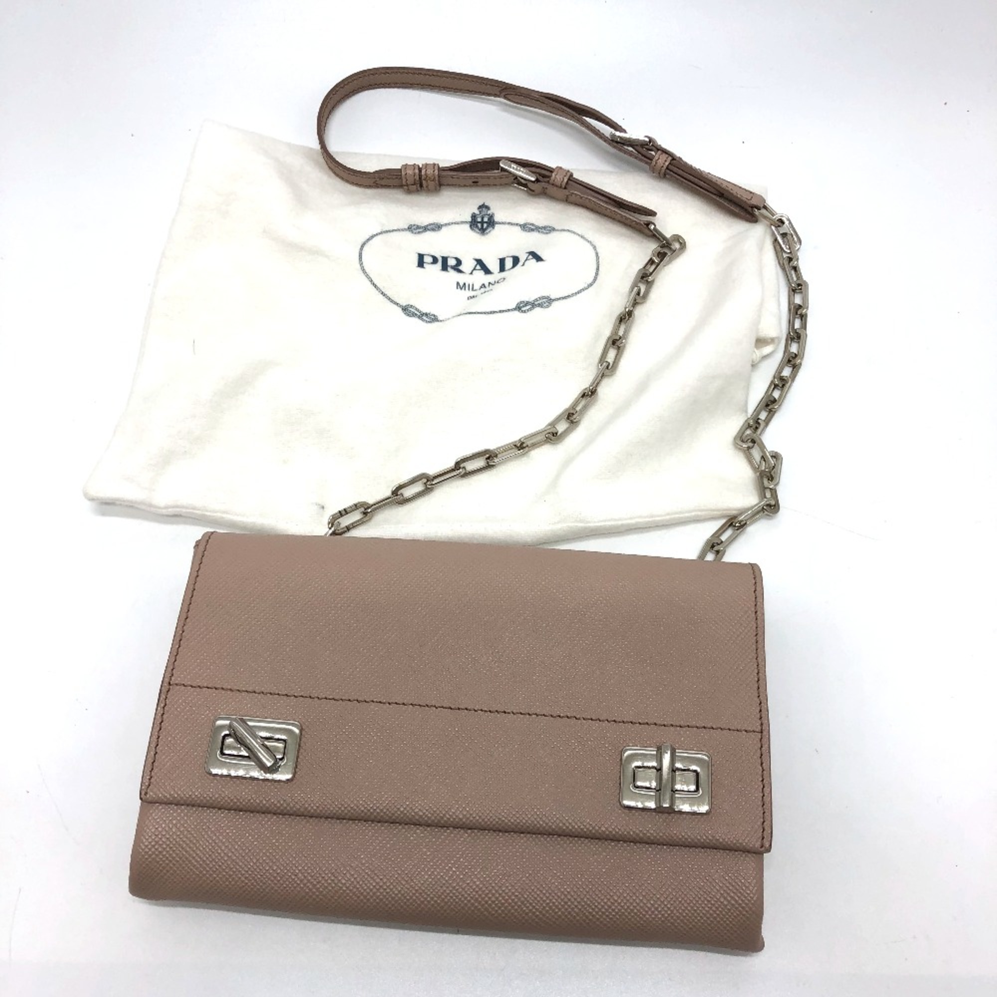 PRADA BT955X logo/shoulder Bag Shoulder Bag Beige SilverHardware