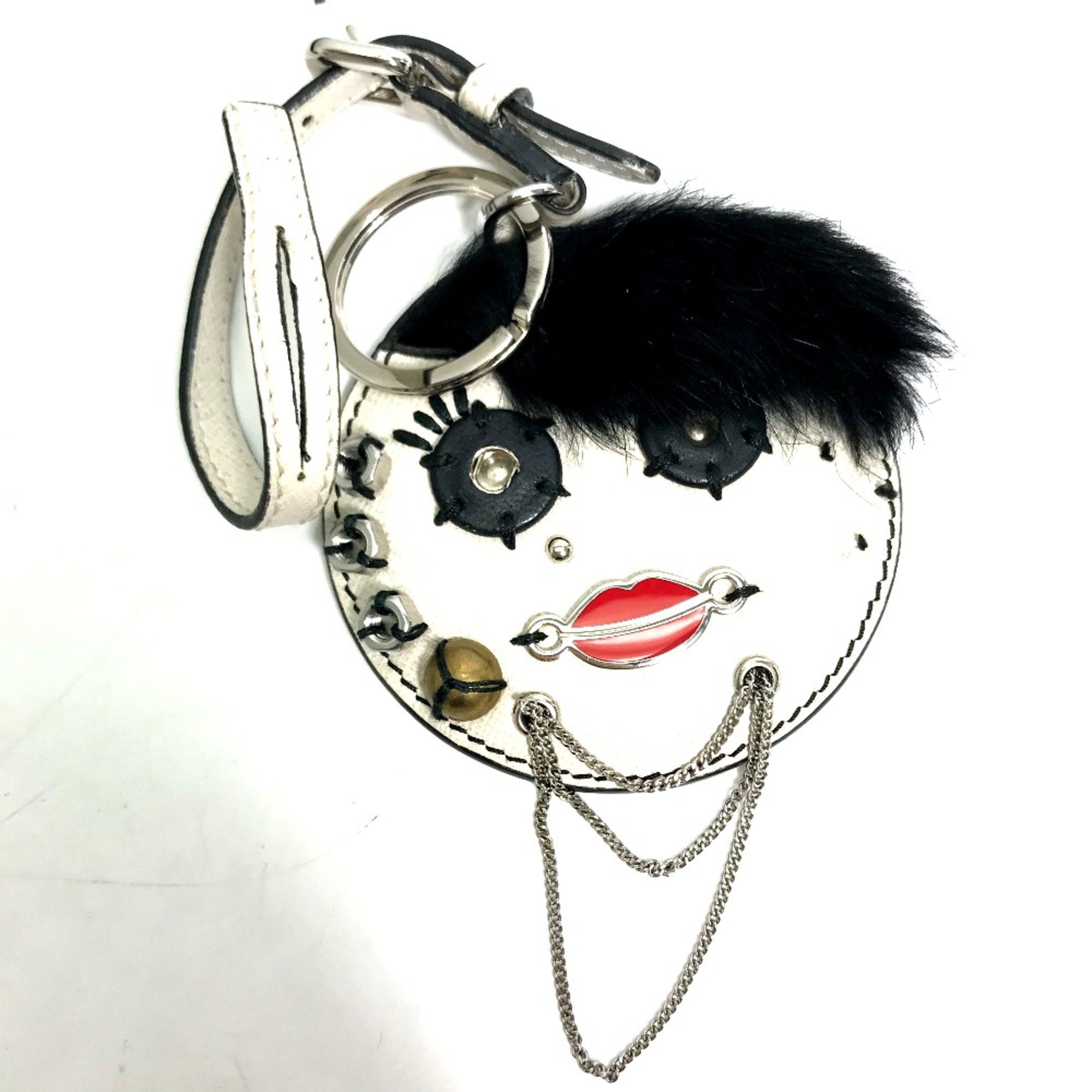 PRADA Chain Bag Charm Key Holder White Black