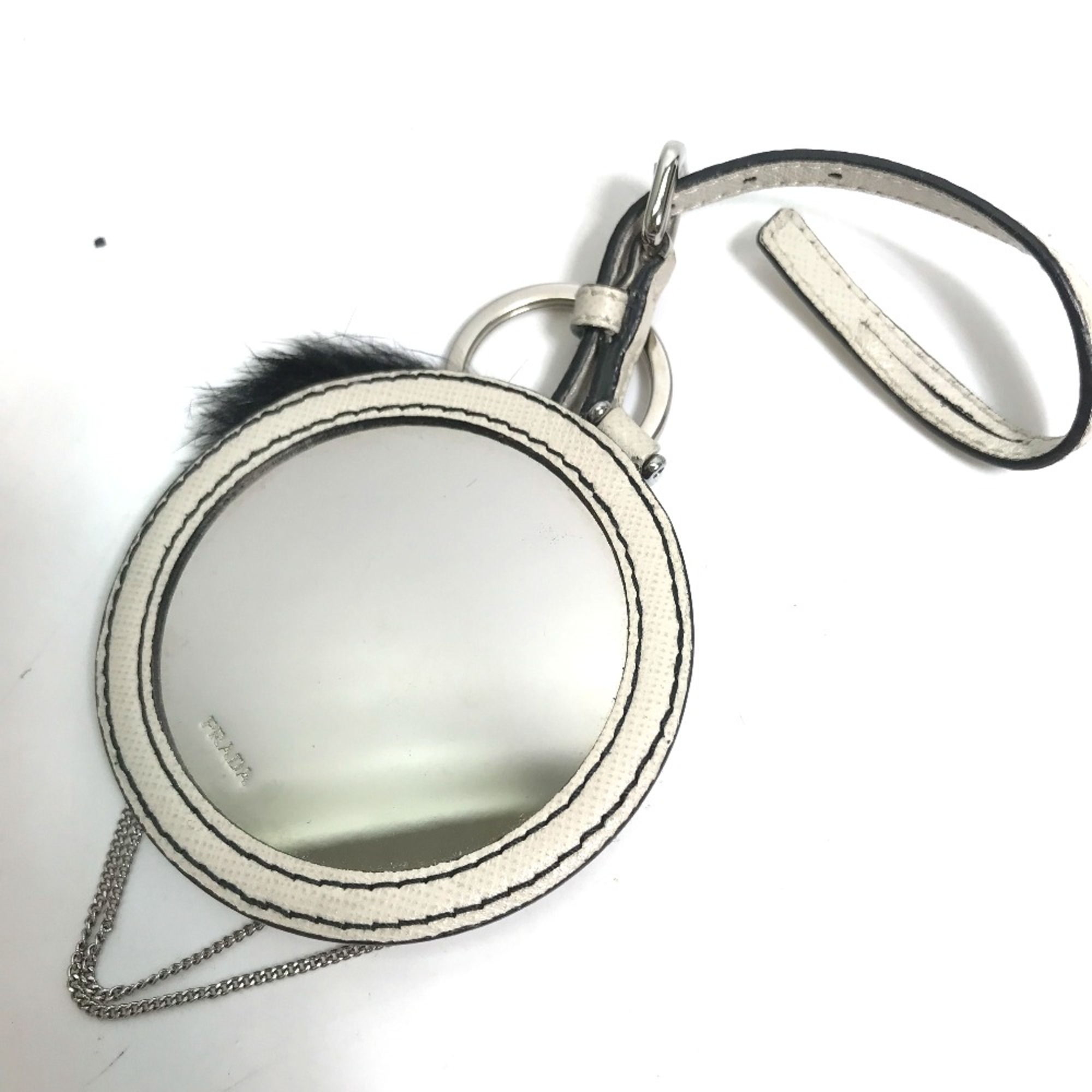 PRADA Chain Bag Charm Key Holder White Black