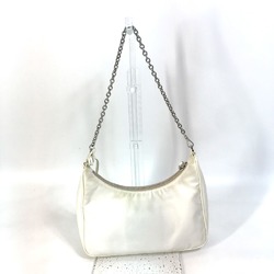 PRADA 1BH204 triangle logo triangle logo plate Chain with crossbody pouch Shoulder Bag White Beige