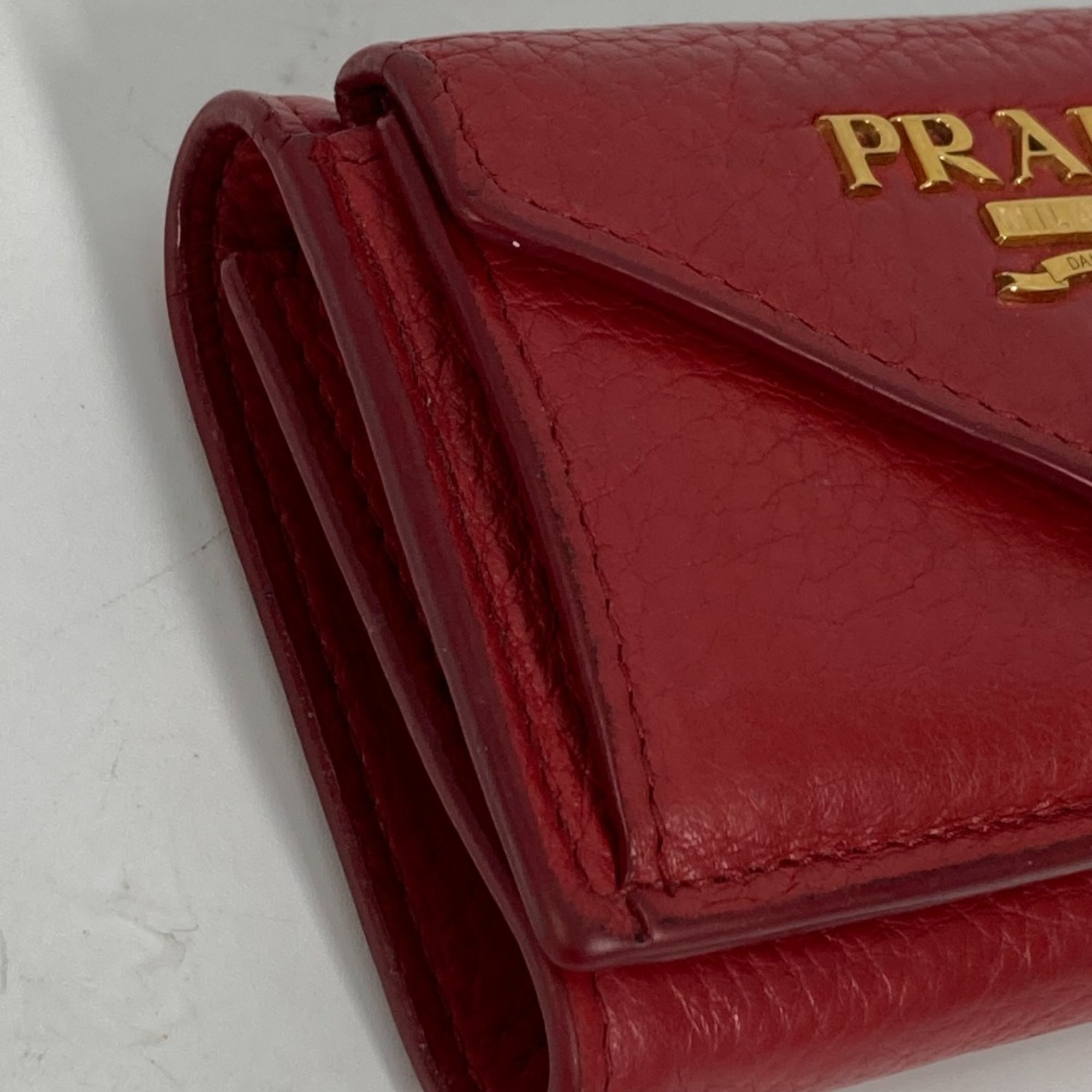 PRADA 1MH021 CompactWallet Trifold wallet Red Gold