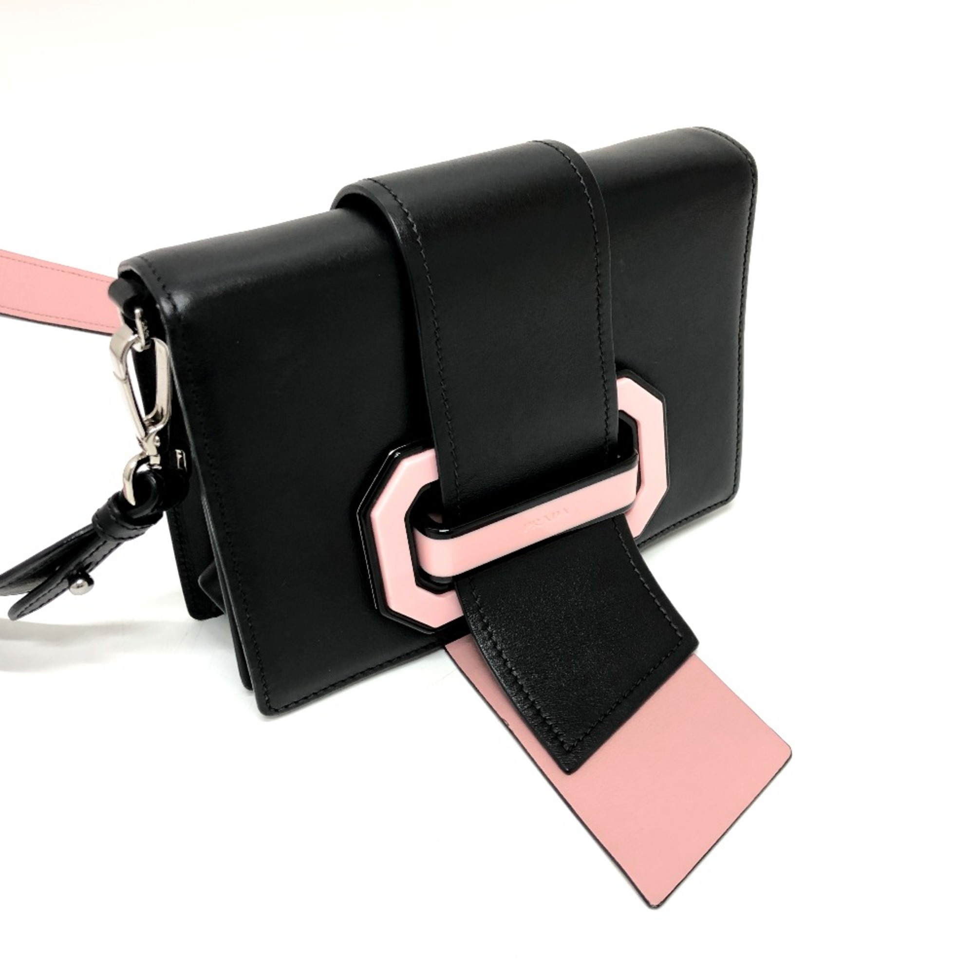 PRADA 1BD067 Clutch bag 2WAY bag Shoulder Bag Black Pink /SilverHardware