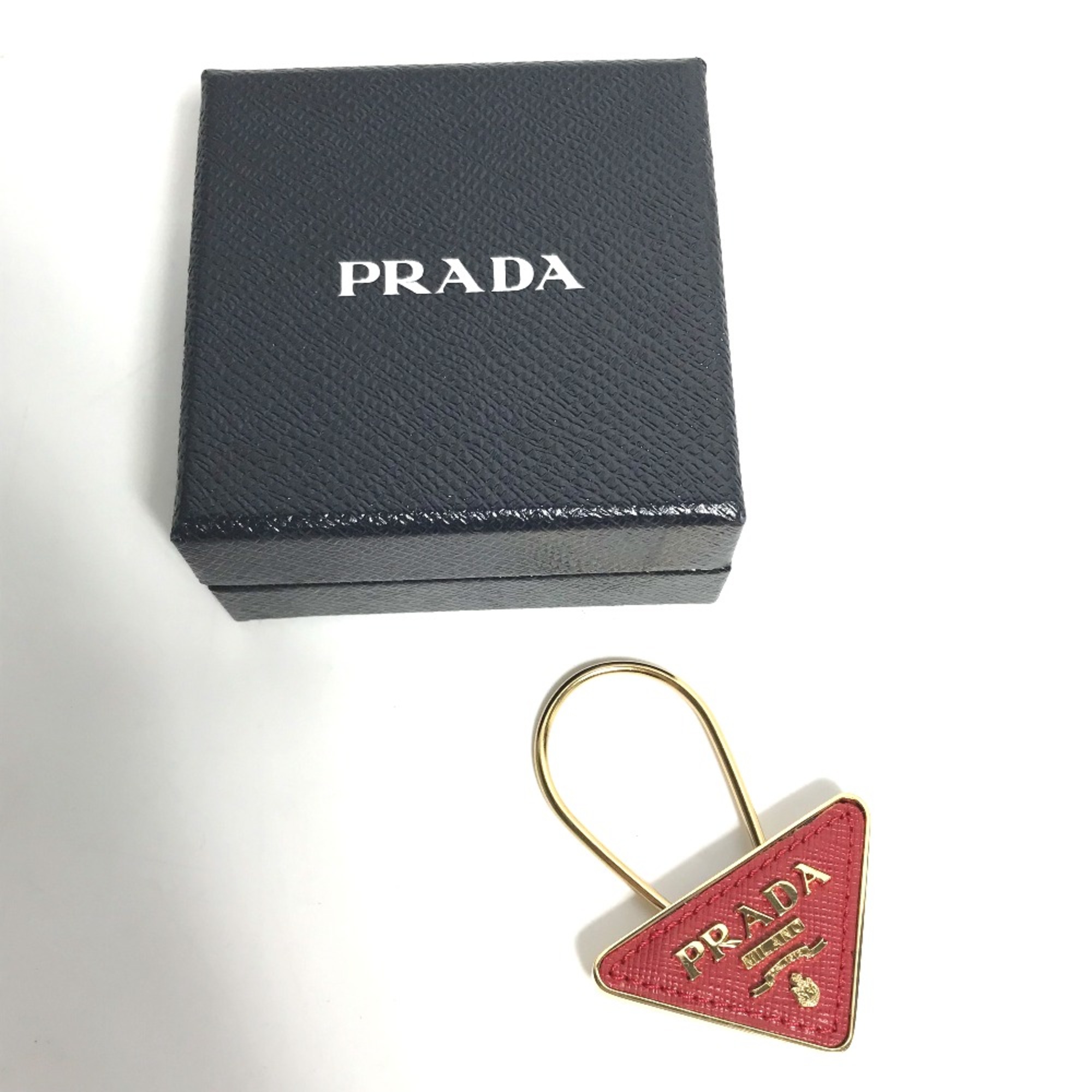 PRADA 1PP301 triangle logo triangle logo plate Key Holder Bag Charm Key ring Red Gold