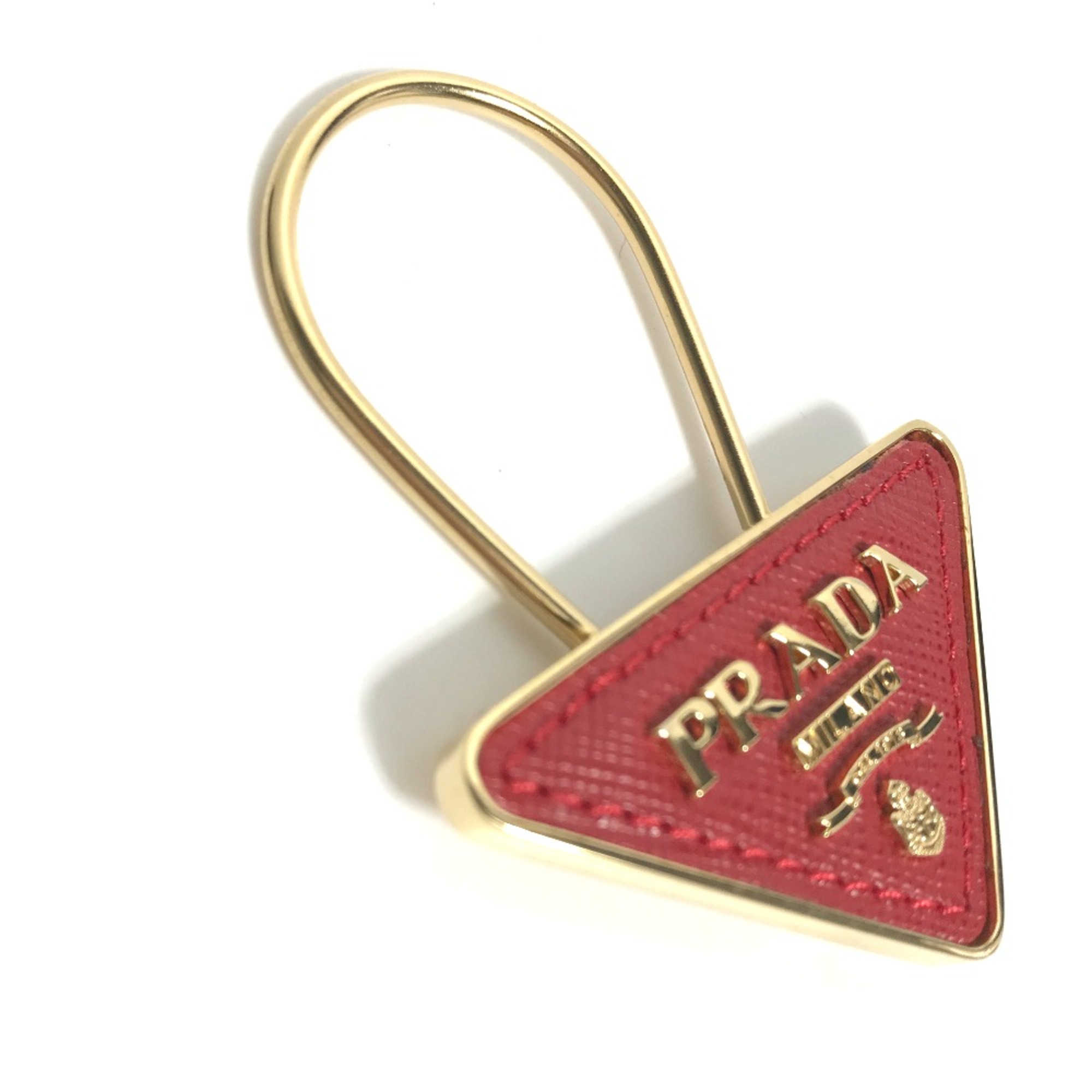 PRADA 1PP301 triangle logo triangle logo plate Key Holder Bag Charm Key ring Red Gold