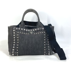 PRADA B24390 Logo Plate 2WAY Studded Shoulder Bag Hand Bag Black